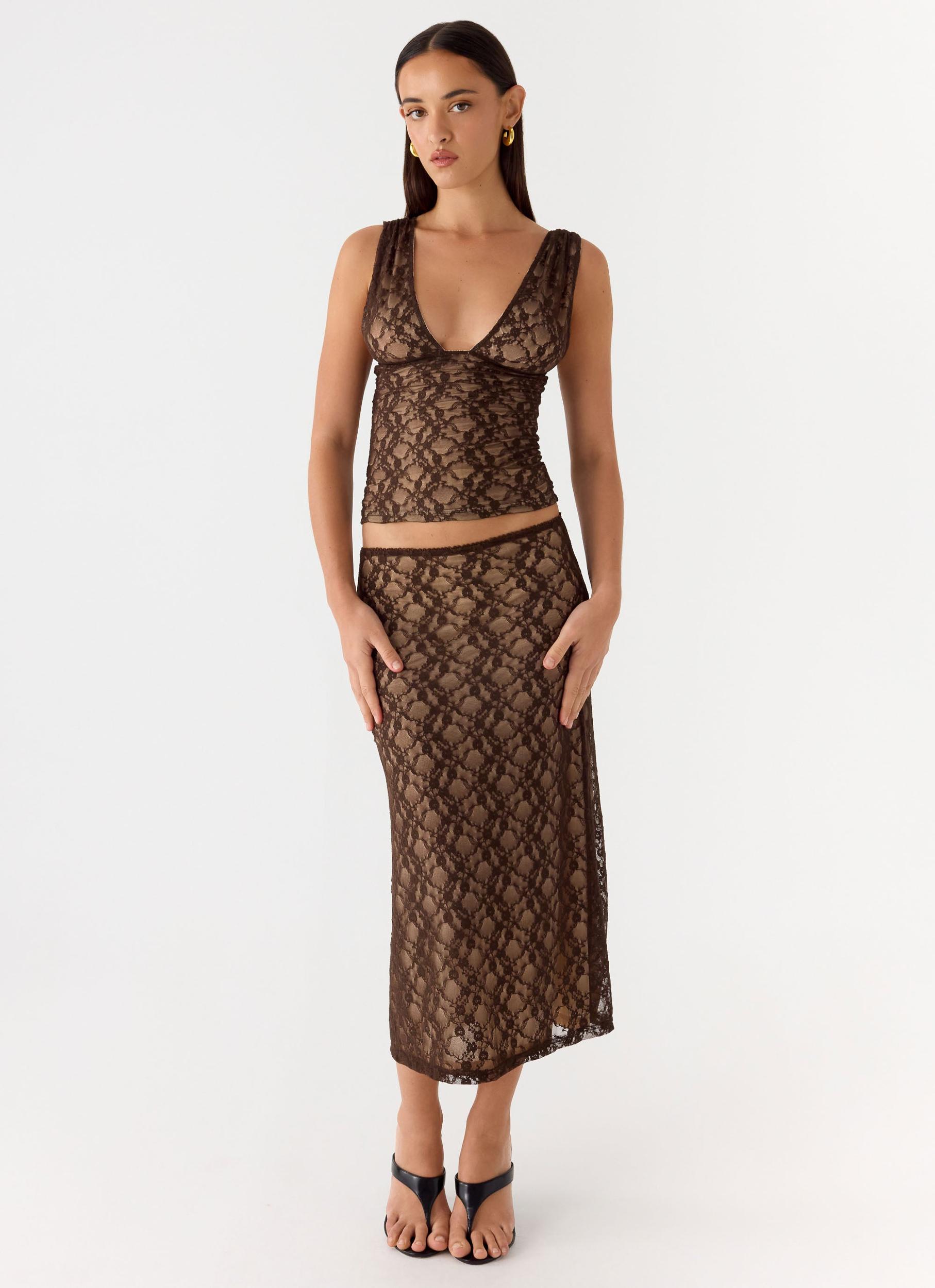 Malachie Lace Midi Skirt - Chocolate Product Image