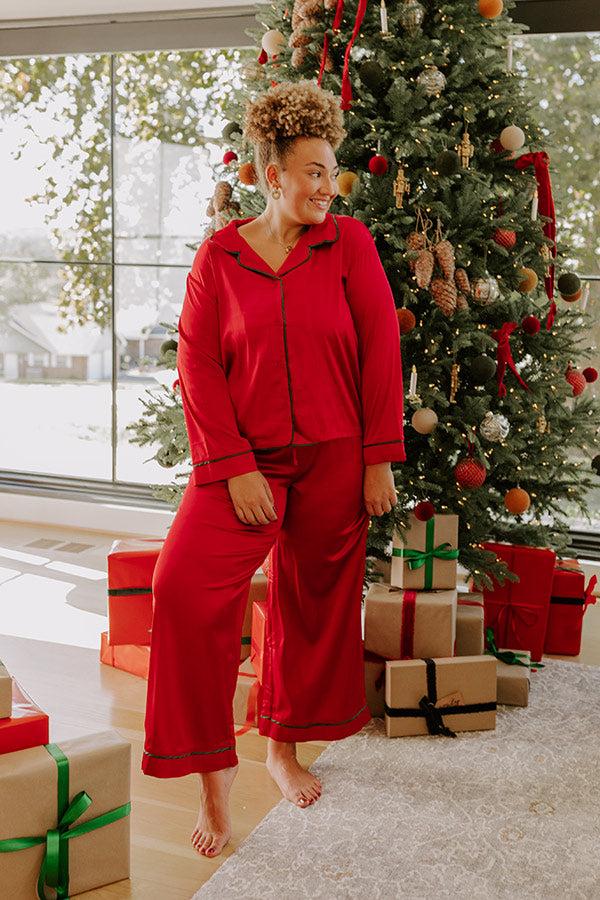 Feeling Luxurious Satin Pajama Top in Red Curves Product Image