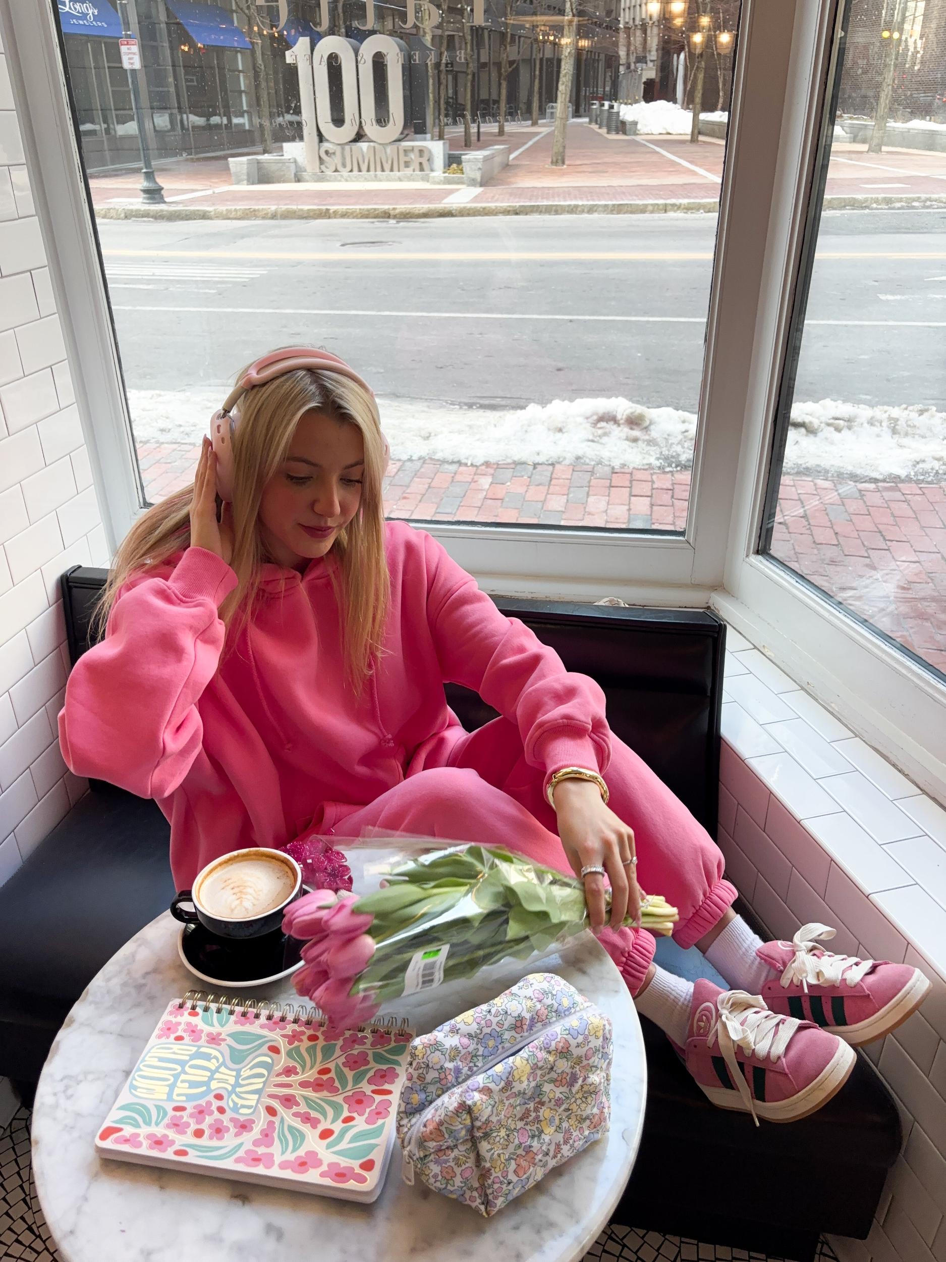 Hibiscus Pink Sunkissed Varsity Embroider Hoodie Product Image