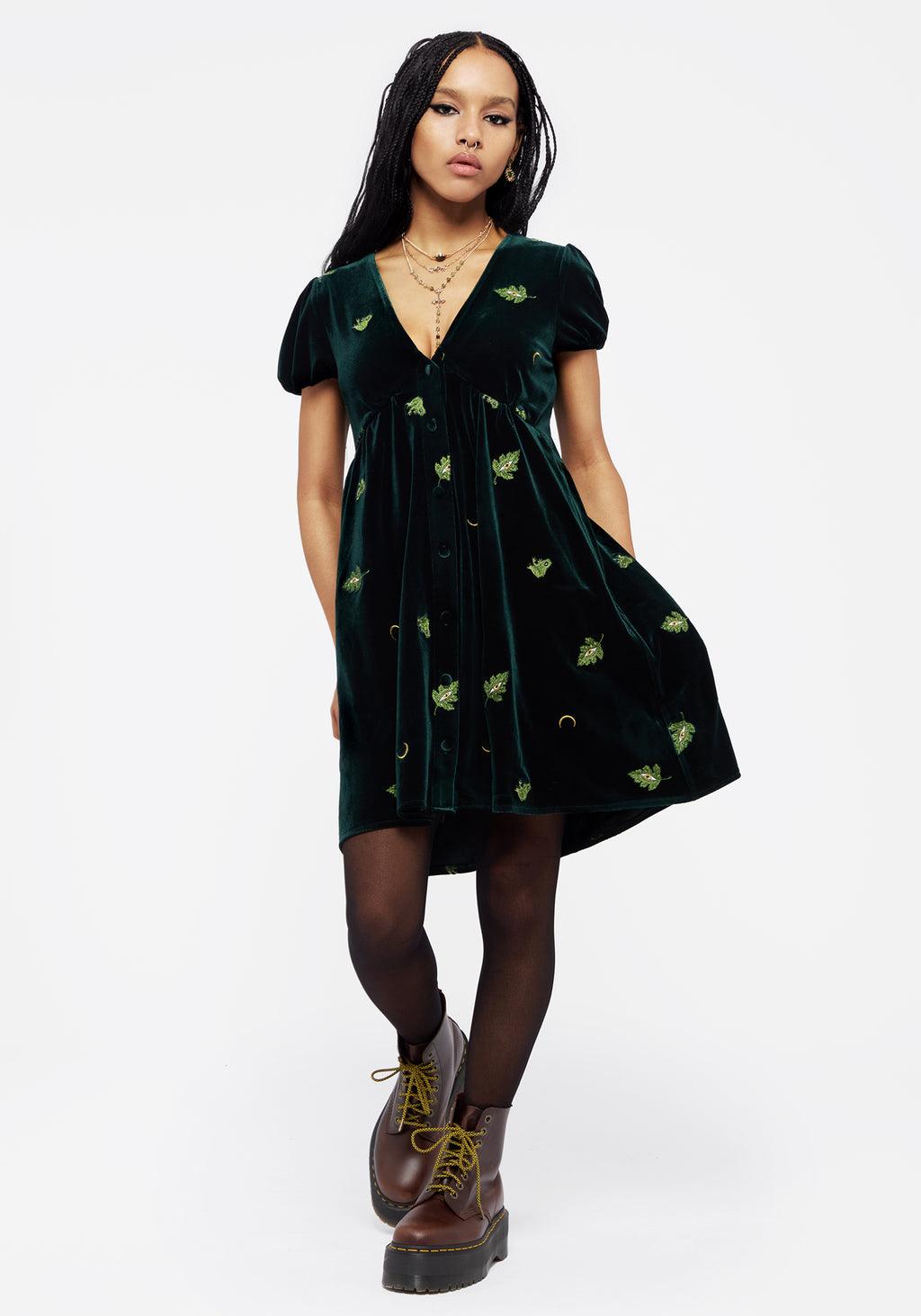 Swamplife Frog Embroidered Velour Button Up Mini Dress Product Image