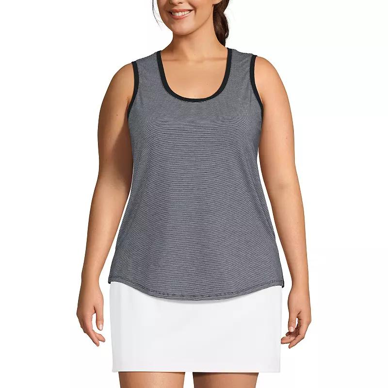 Plus Size Lands' End Sleeveless Power Performance Scoop Neck Tunic Tank Top, Women's, Size: 2XL, Black Pinstripe Product Image