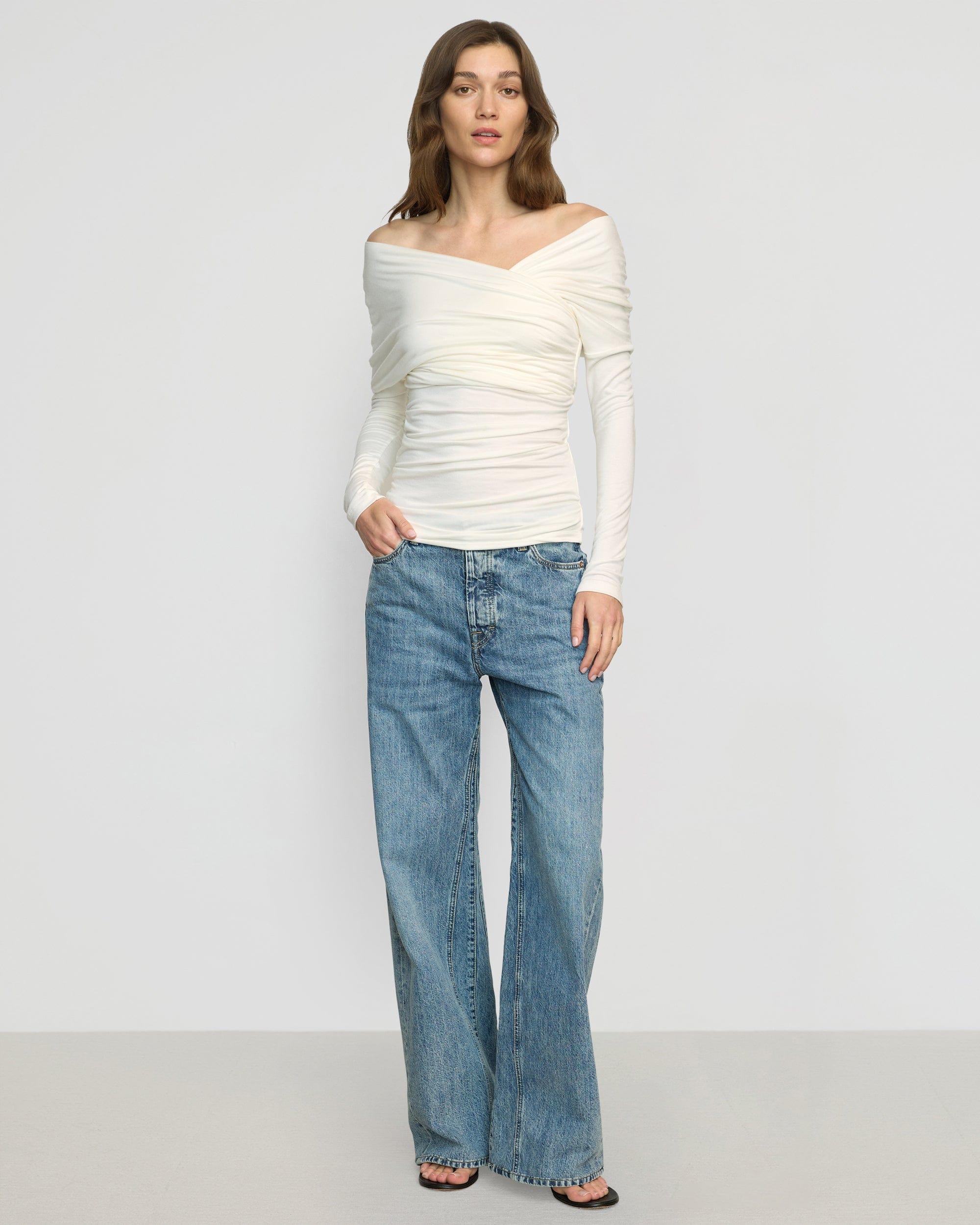 Theresa Ruched Off-Shoulder Long-Sleeve Tee Product Image