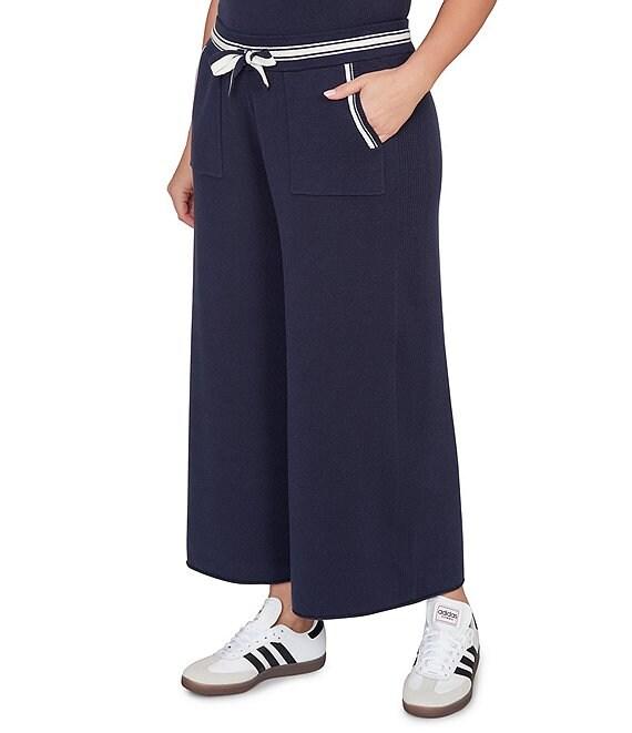 Ruby Rd. Plus Size Wide Leg Contrast Striped Trim Pull-On Sweater Pants Product Image