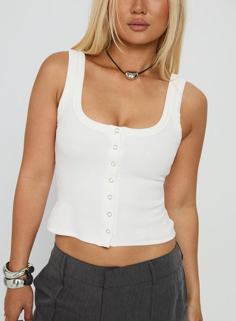 Baseline Button Front Rib Tank Top White Product Image