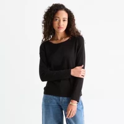 a.n.a Womens Round Neck Long Sleeve Adaptive T-Shirt Product Image