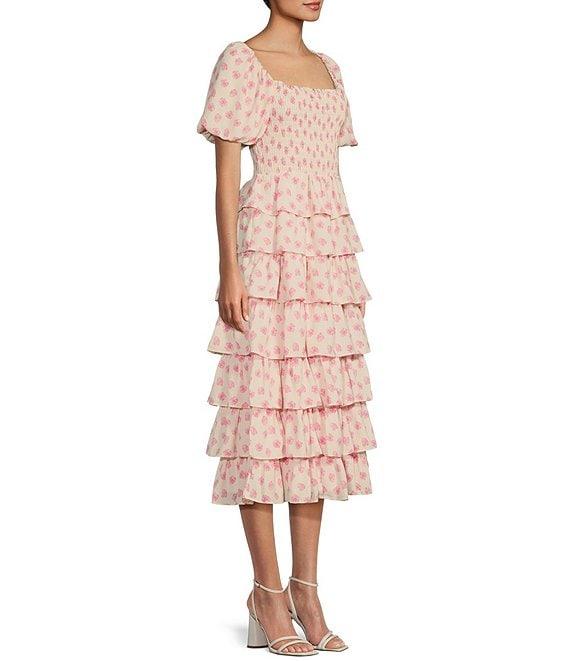 Midnight Doll Puff Short Sleeve Tiered Ruffle Dress Product Image