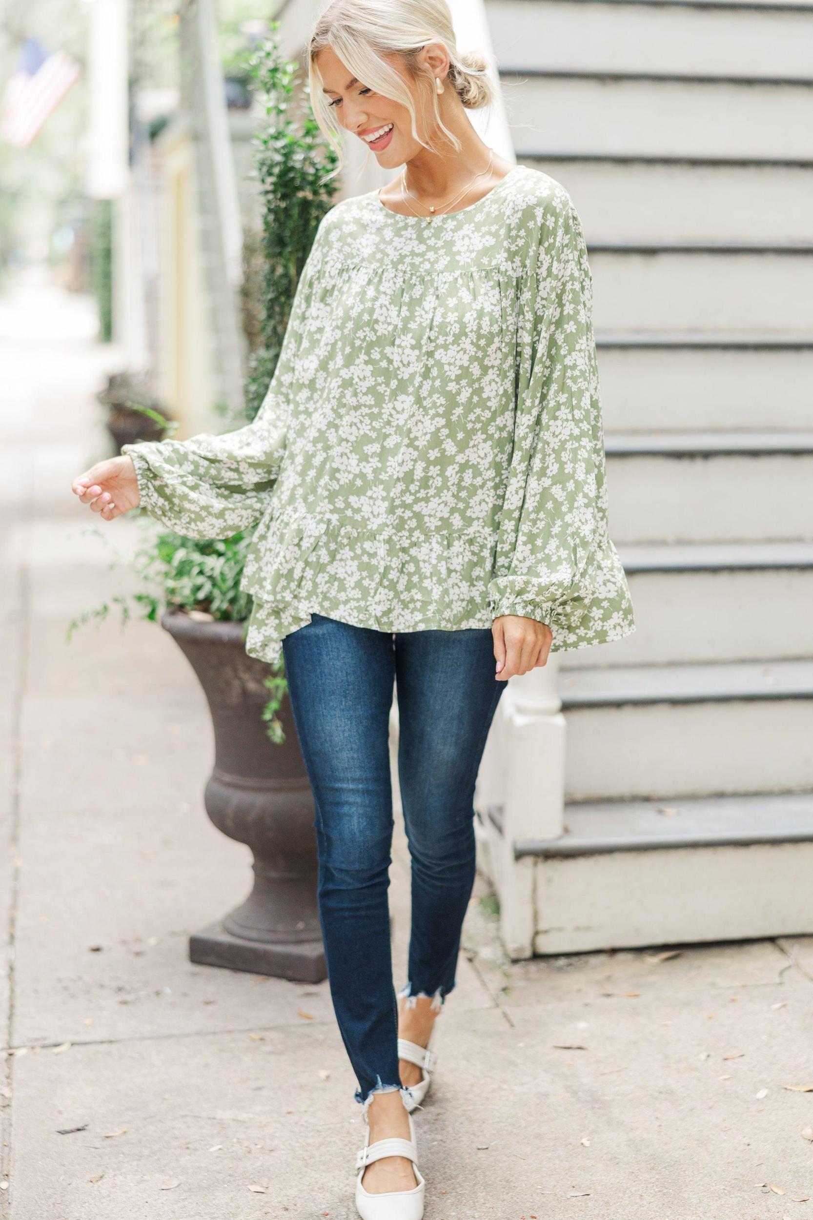 Feeling Blessed Olive Green Ditsy Floral Tunic Female Product Image