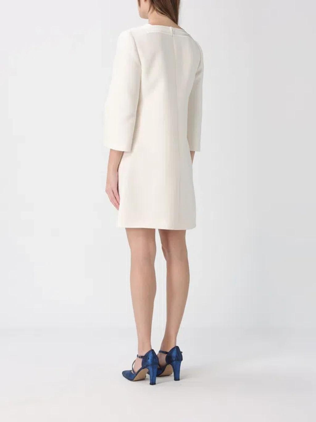 VALENTINO Embellished Silk Satin-trimmed Wool And Silk-blend Crepe Mini Dress In White Product Image