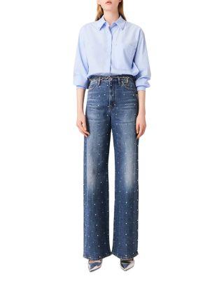 Studded Wide Leg Jeans in Blue Product Image