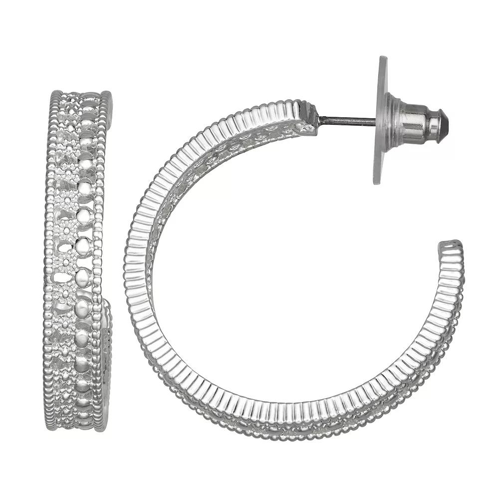 Napier Silver Tone 31 mm Beaded C-Hoop Earrings, Womens Product Image