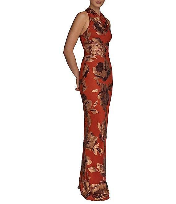 Donna Karan Cowl Neck Floral Sequin Sheath Dress Product Image