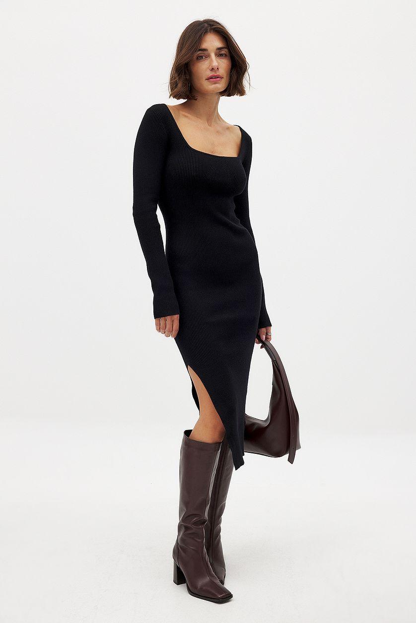 Scoop Neck Midi Slit Dress Product Image