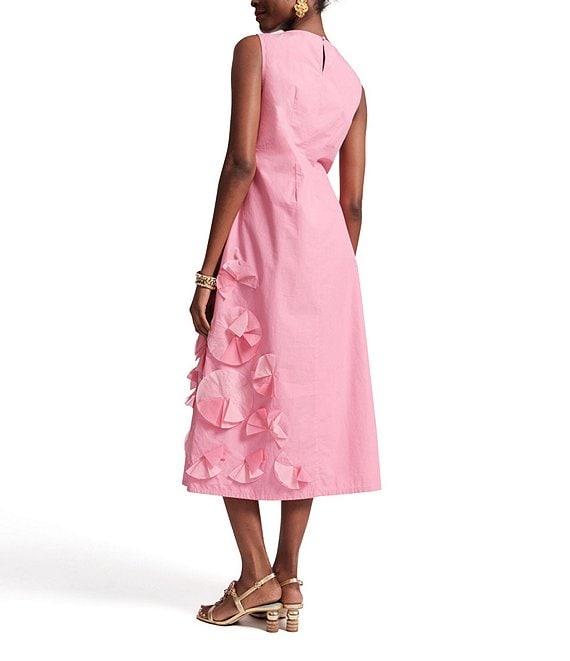 FRANCES VALENTINE Poplin Origami Flower Boatneck Sleeveless Midi Dress Product Image
