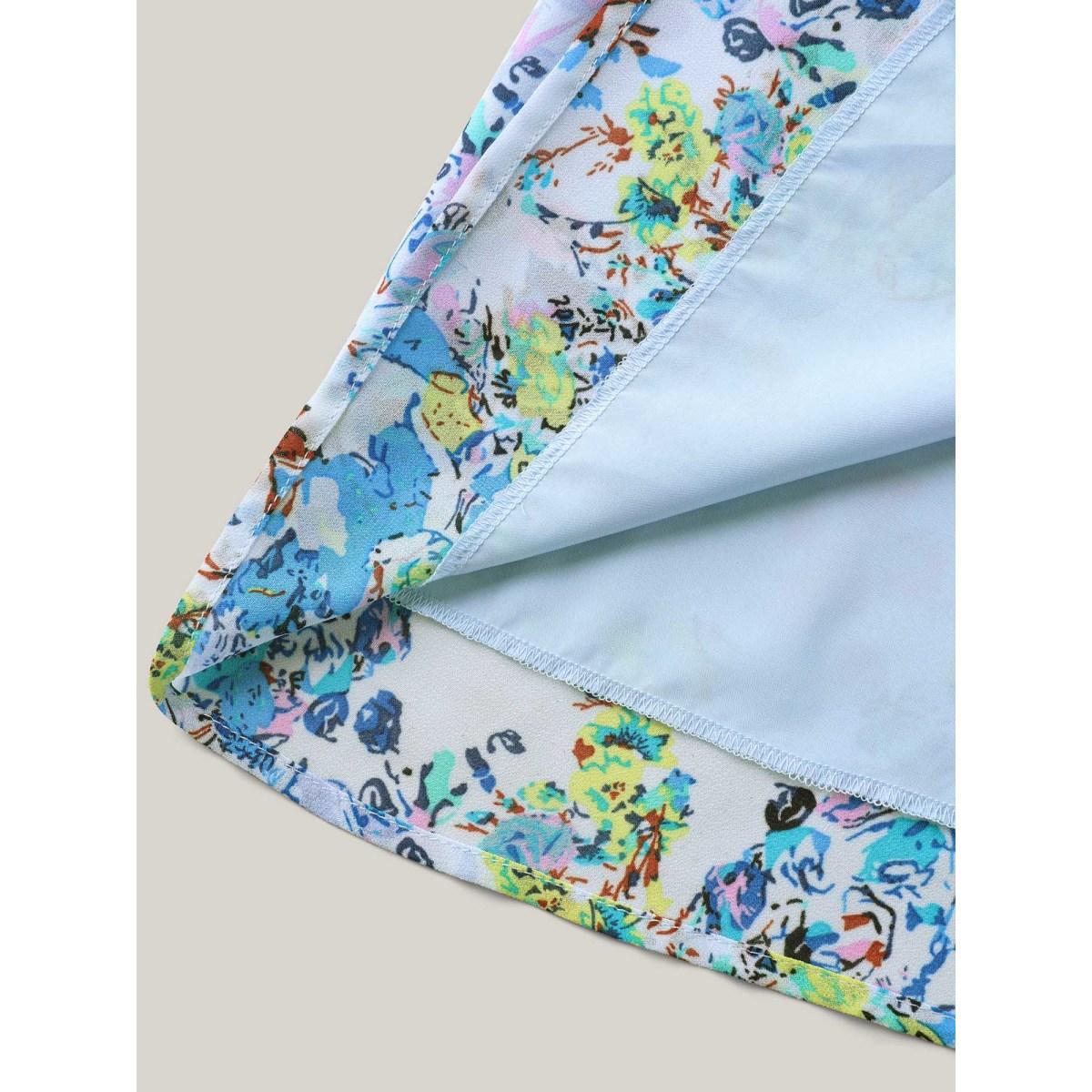 Plus Size Breezy Floral Lined Pockets Midi Dress LightBlue Women Overlap Collar Short sleeve Curvy BloomChic 28/5X Product Image