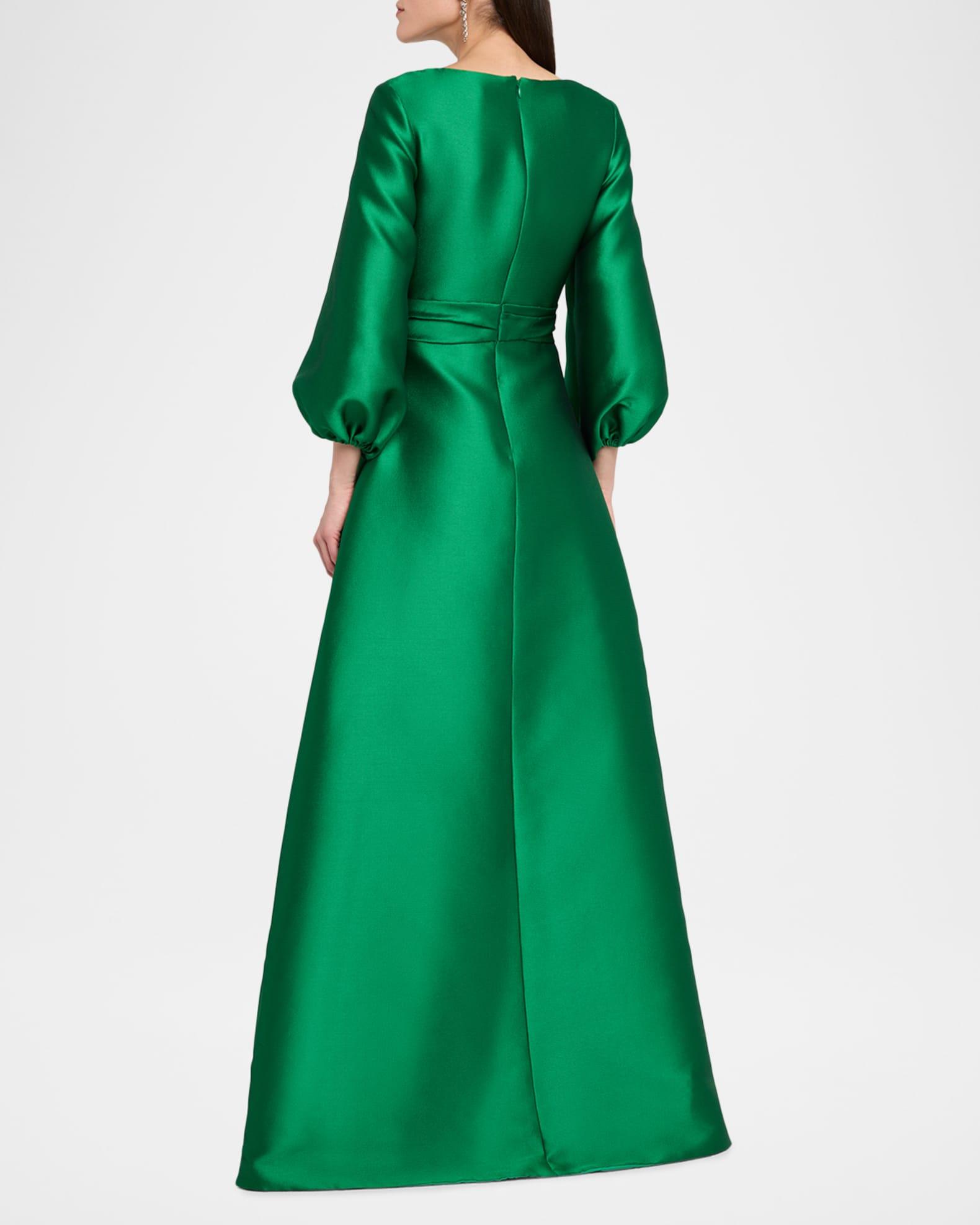 Bishop-Sleeve Mikado Pique Wrap Gown Product Image