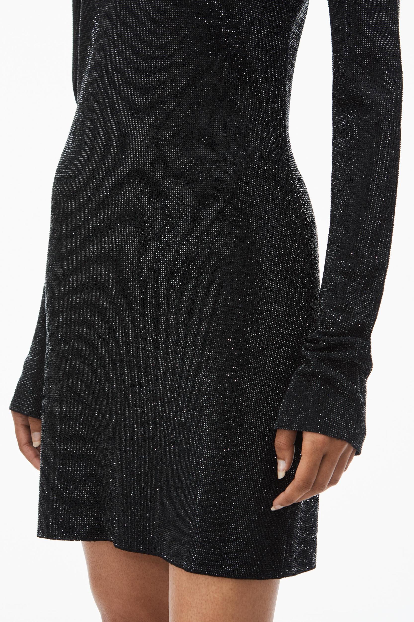 Clear Bead Hotfix Boatneck Minidress In Long Sleeve Product Image