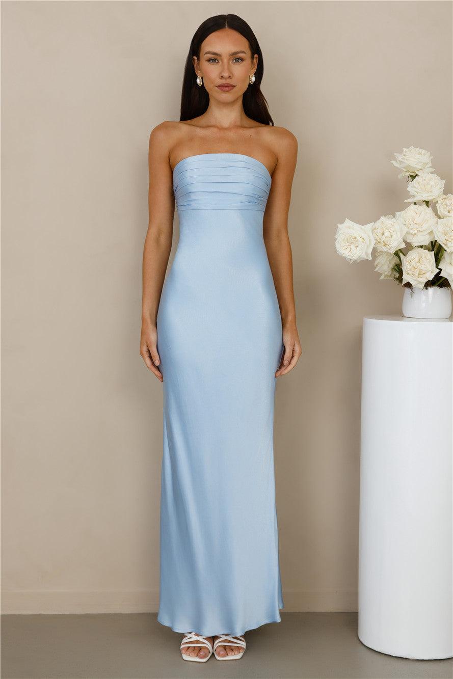 The Seraphina Strapless Satin Maxi Dress Blue Product Image