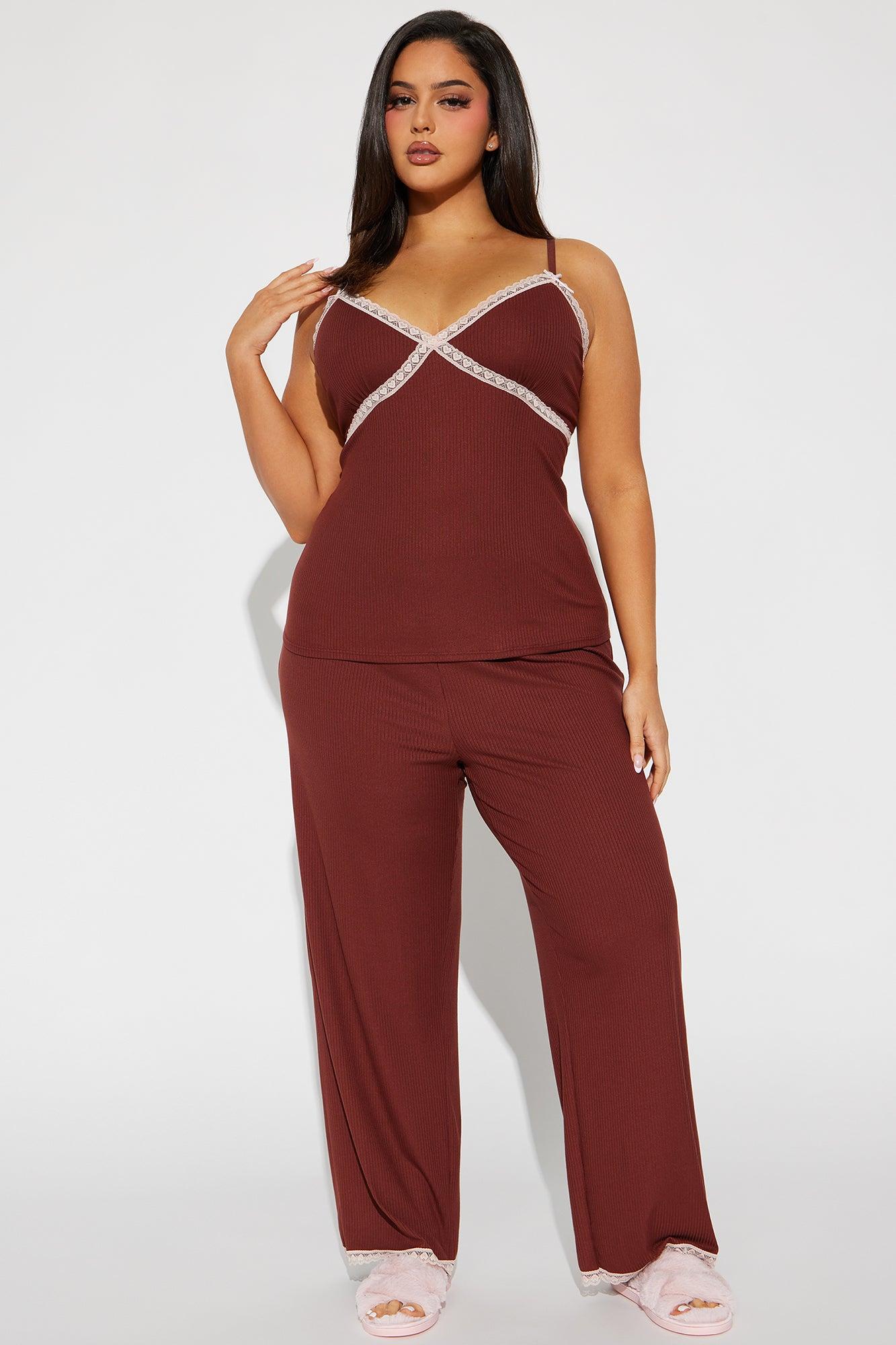 In Your Dreams Ribbed PJ Pant Set - Chocolate Product Image