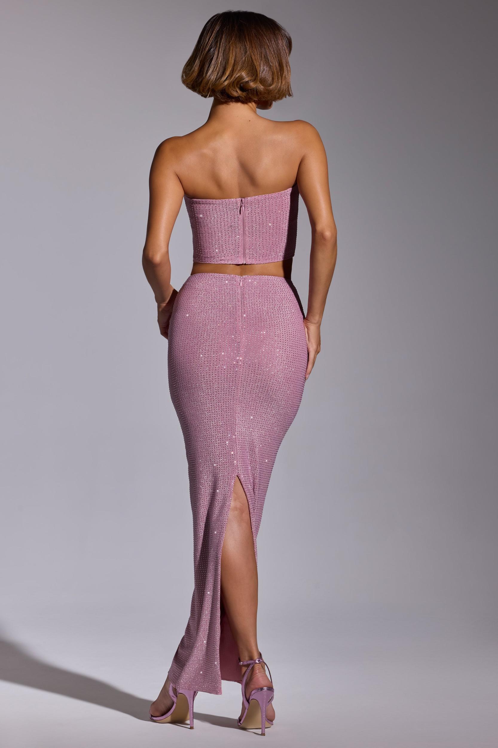 Embellished Mid Rise Gown Skirt in Light Pink Product Image