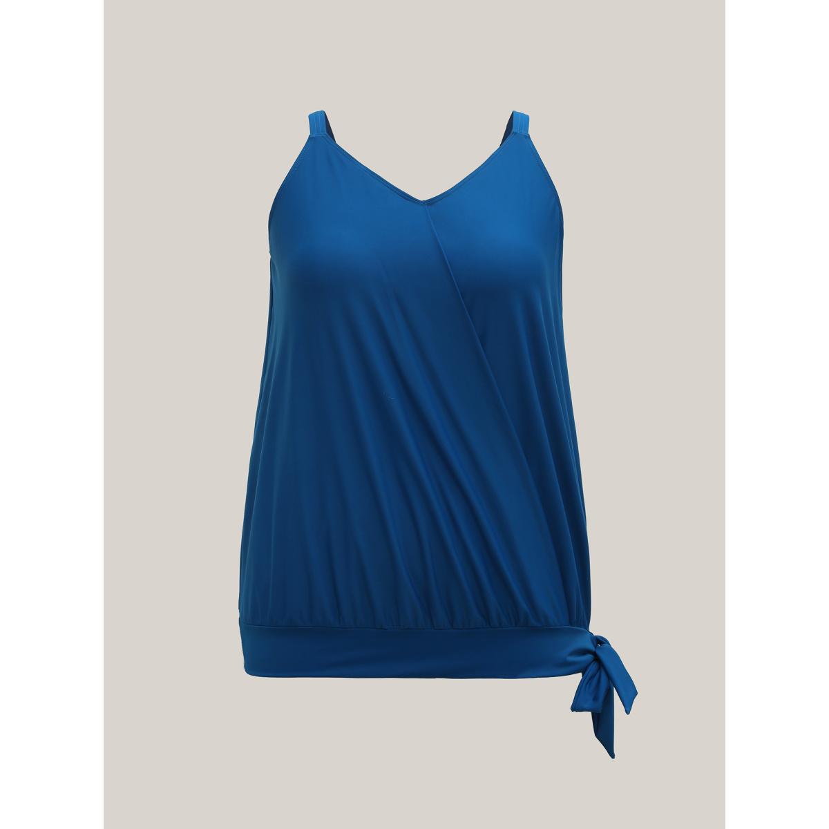 Plus Size Non-Removable Cups Knot Solid Swim Tank Women's Swimwear Aegean Beach High stretch Bodycon Non Curve Swim Tops BloomChic 14-16/1X Product Image