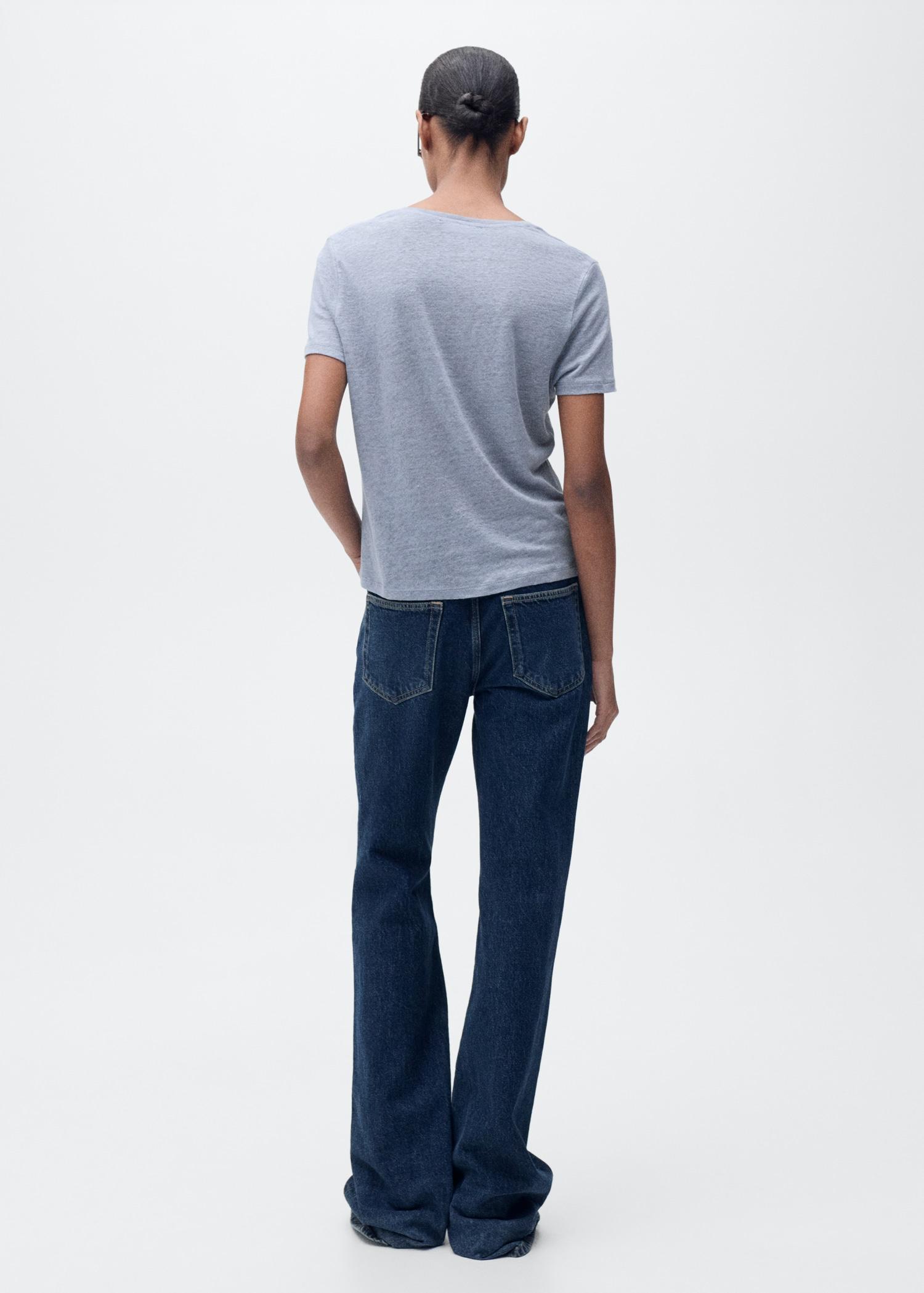 V-neck linen t-shirt - Women | MANGO USA Product Image