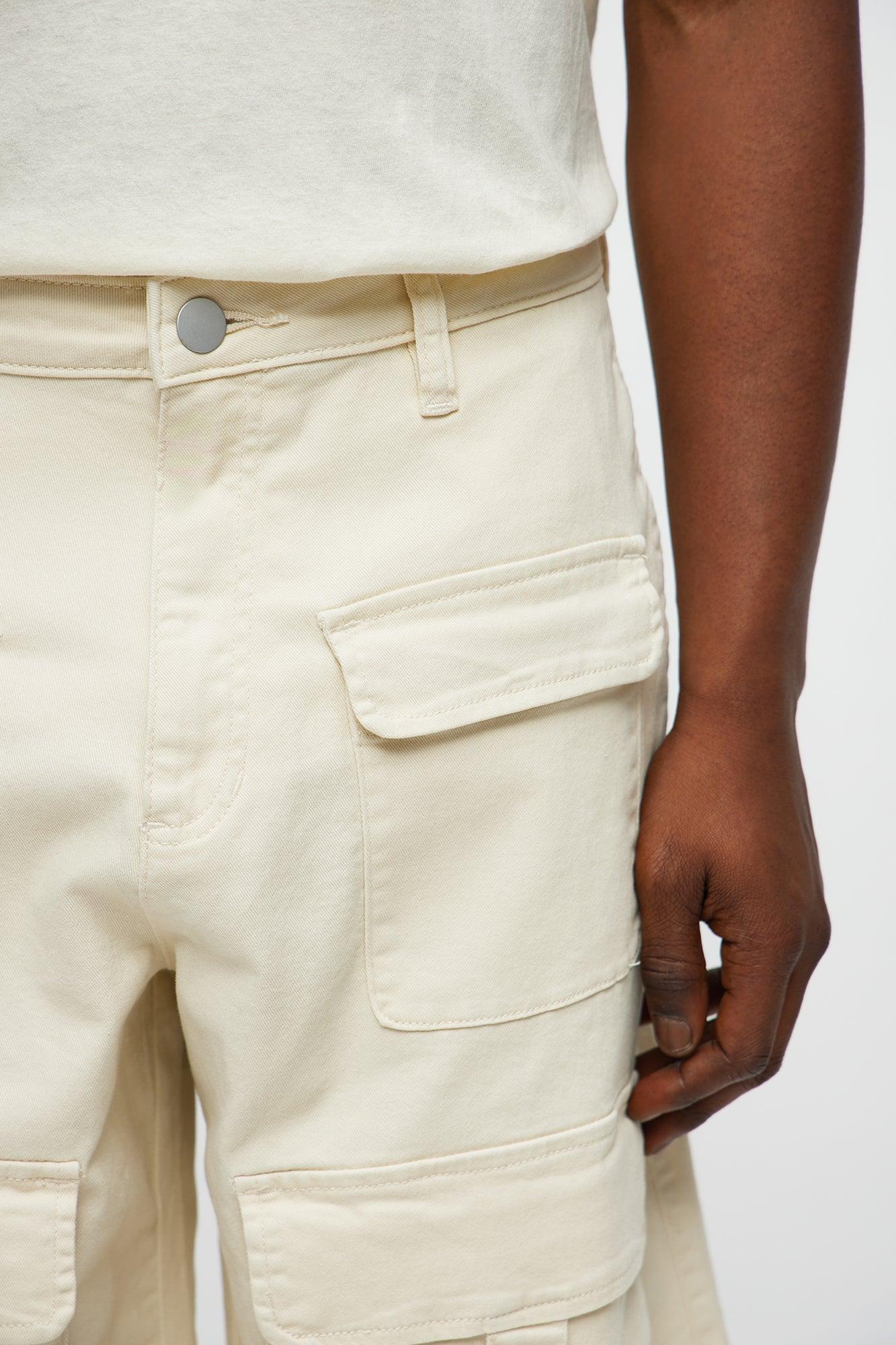Baggy Oversized Pocket Cargo Shorts - Cream Male Product Image