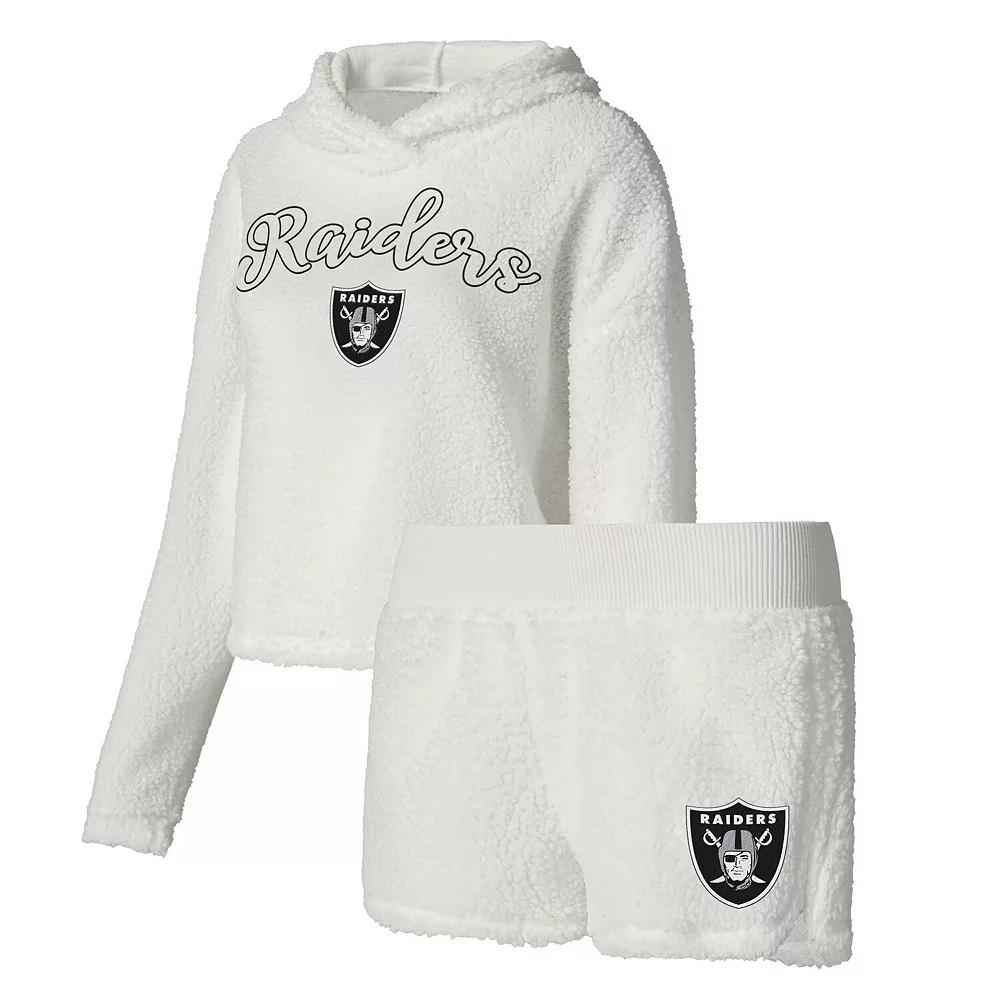 Women's Concepts Sport White Las Vegas Raiders Fluffy Pullover Sweatshirt & Shorts Sleep Set,  Product Image