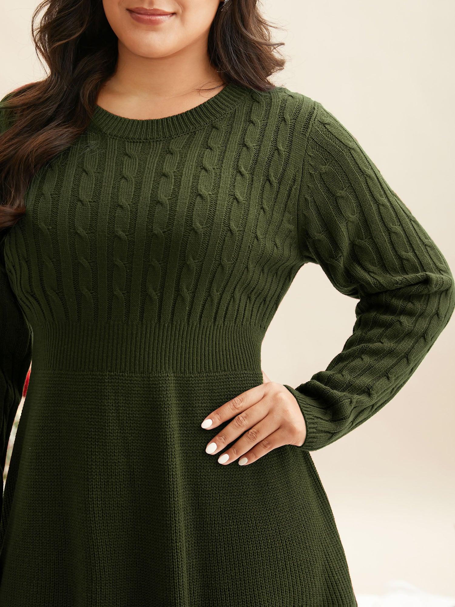 Cable Knit Fit-and-Flare Midi Sweater Dress Female Product Image