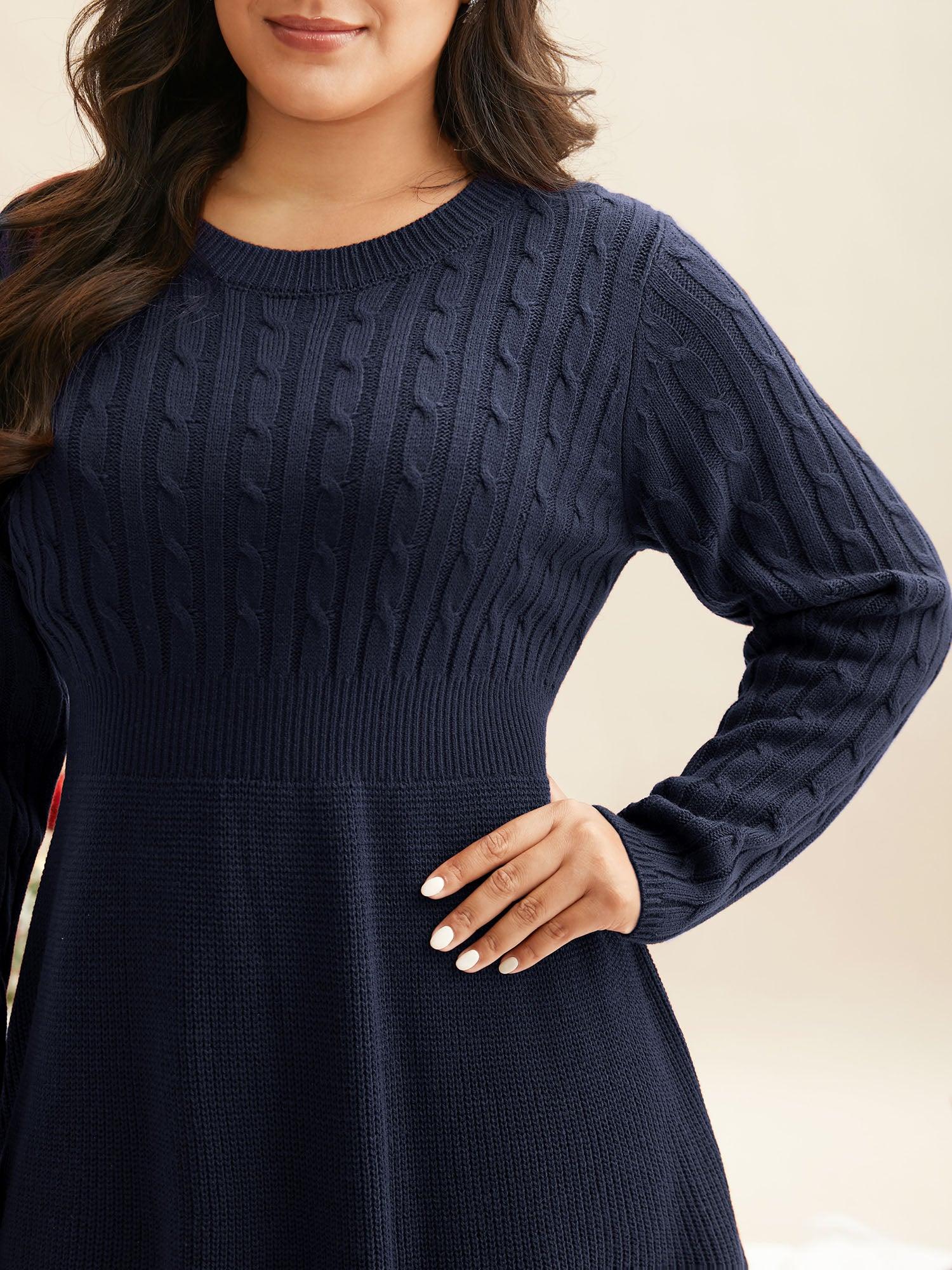 Cable Knit Fit-and-Flare Midi Sweater Dress Female Product Image