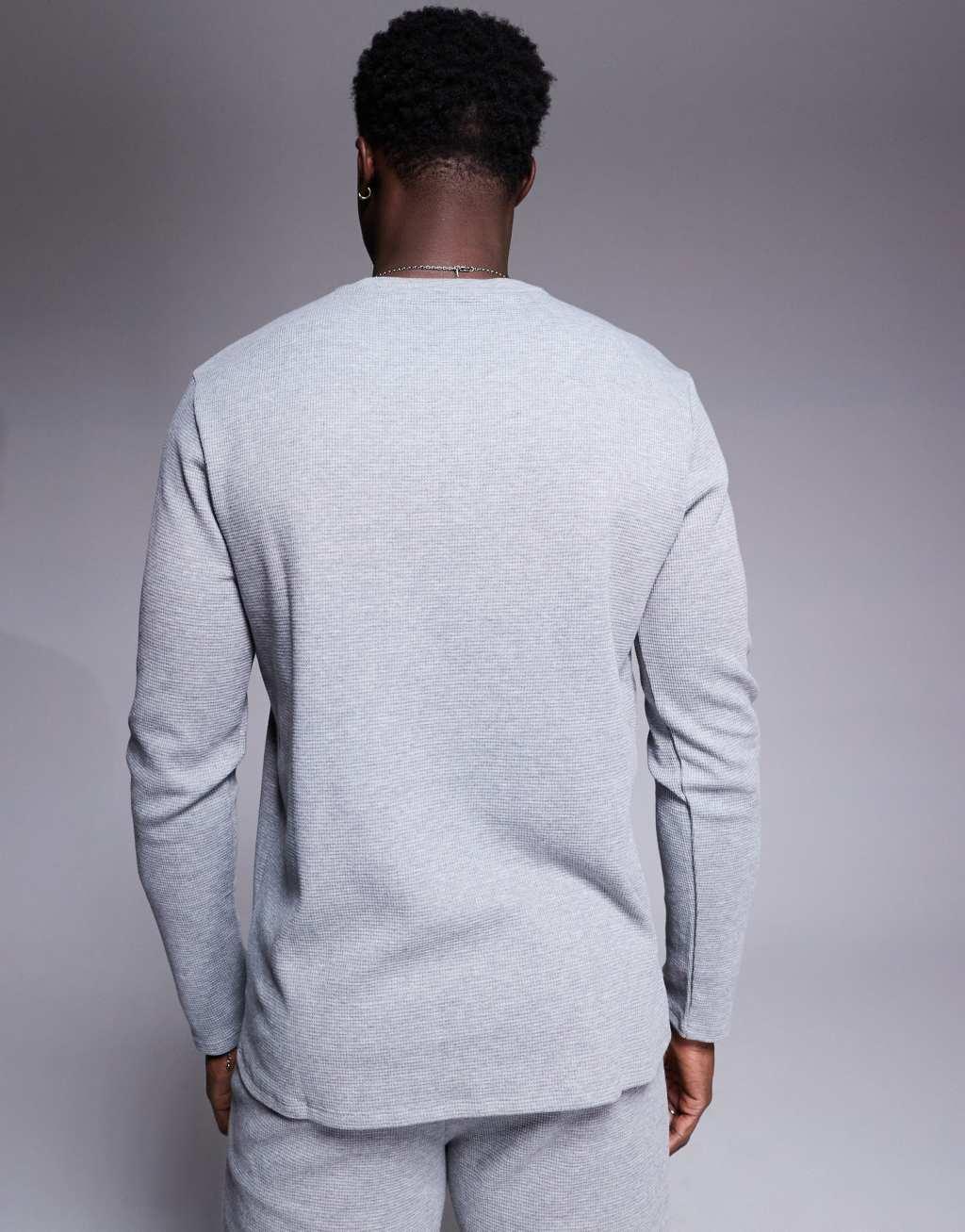 BOSS Bodywear Waffle logo long sleeve t-shirt regular fit in gray - part of a set Product Image