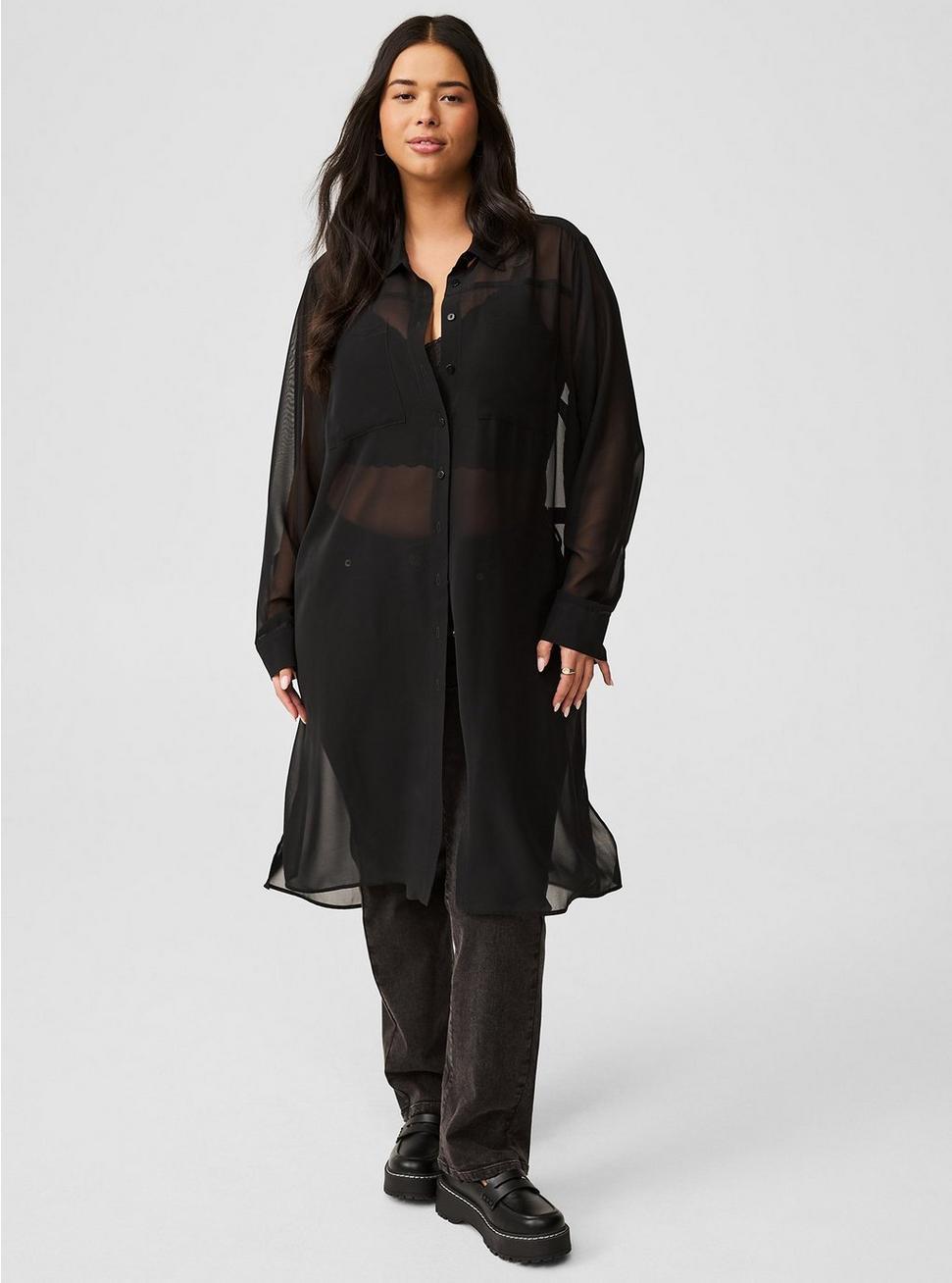 Sheer Long Sleeve Tunic Shirt Product Image