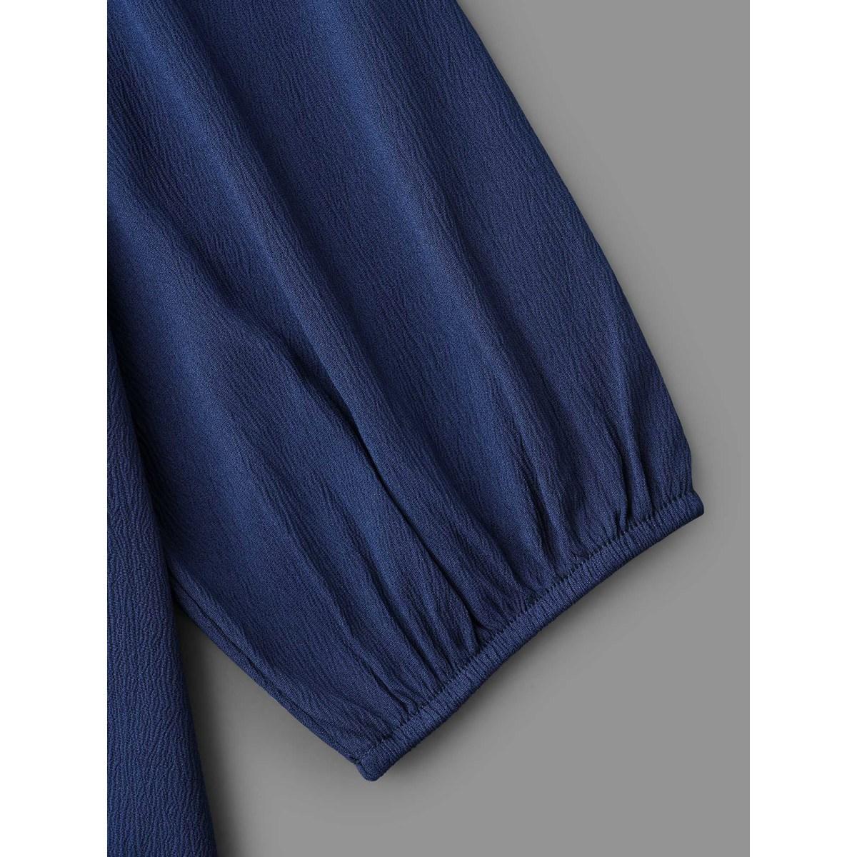 Plus Size Laser Cut Elastic Waist Pocketed Midi Dress Navy Women Elegant Texture V-neck Long Sleeve Curvy BloomChic 22-24/3X Product Image