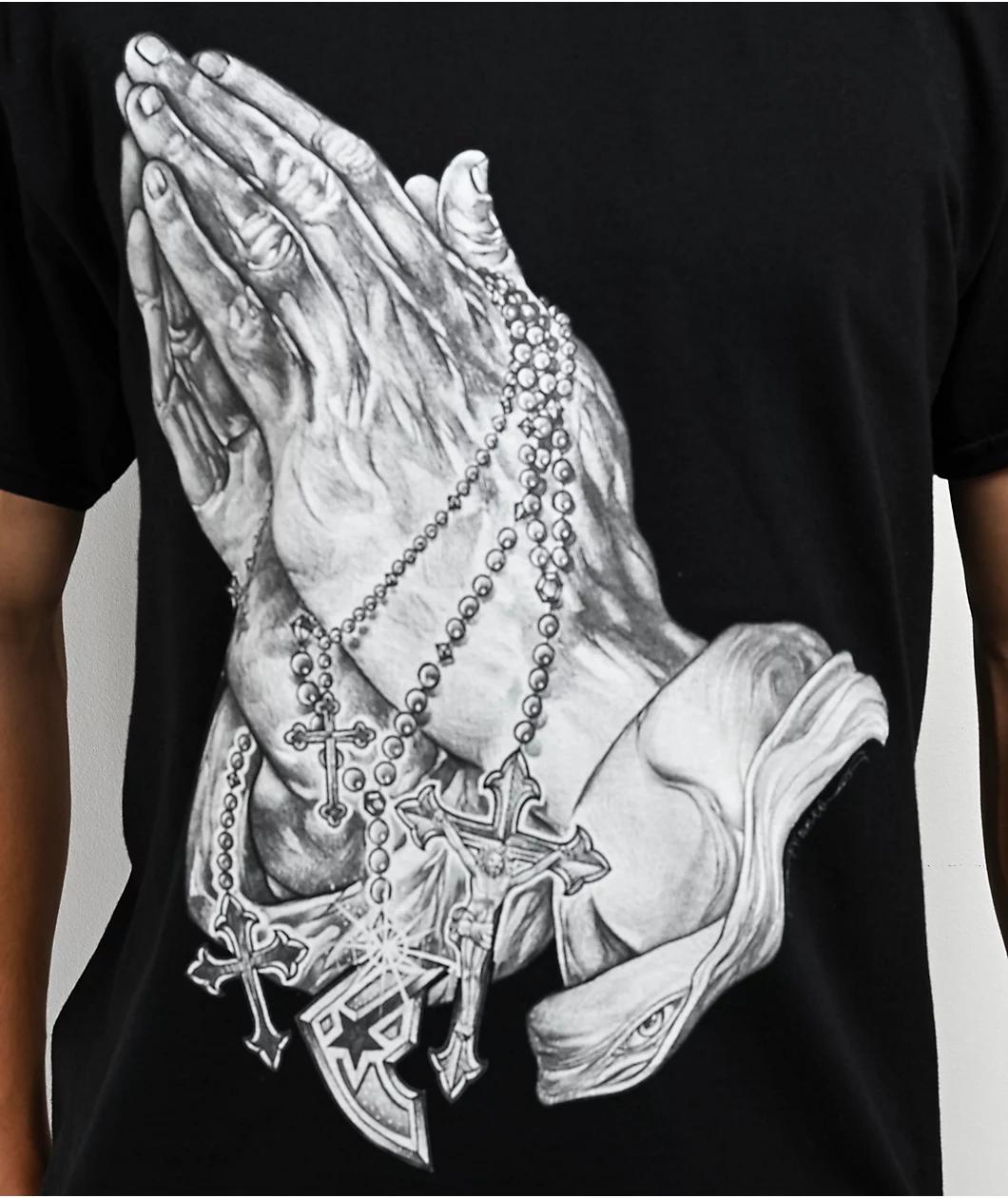 Famous Stars & Straps Praying Hands Black T-Shirt Product Image