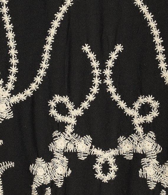 Leo & Nicole Woven Allover Embroidered Scoop Neck 3/4 Sleeve Lace Yoke Top Product Image