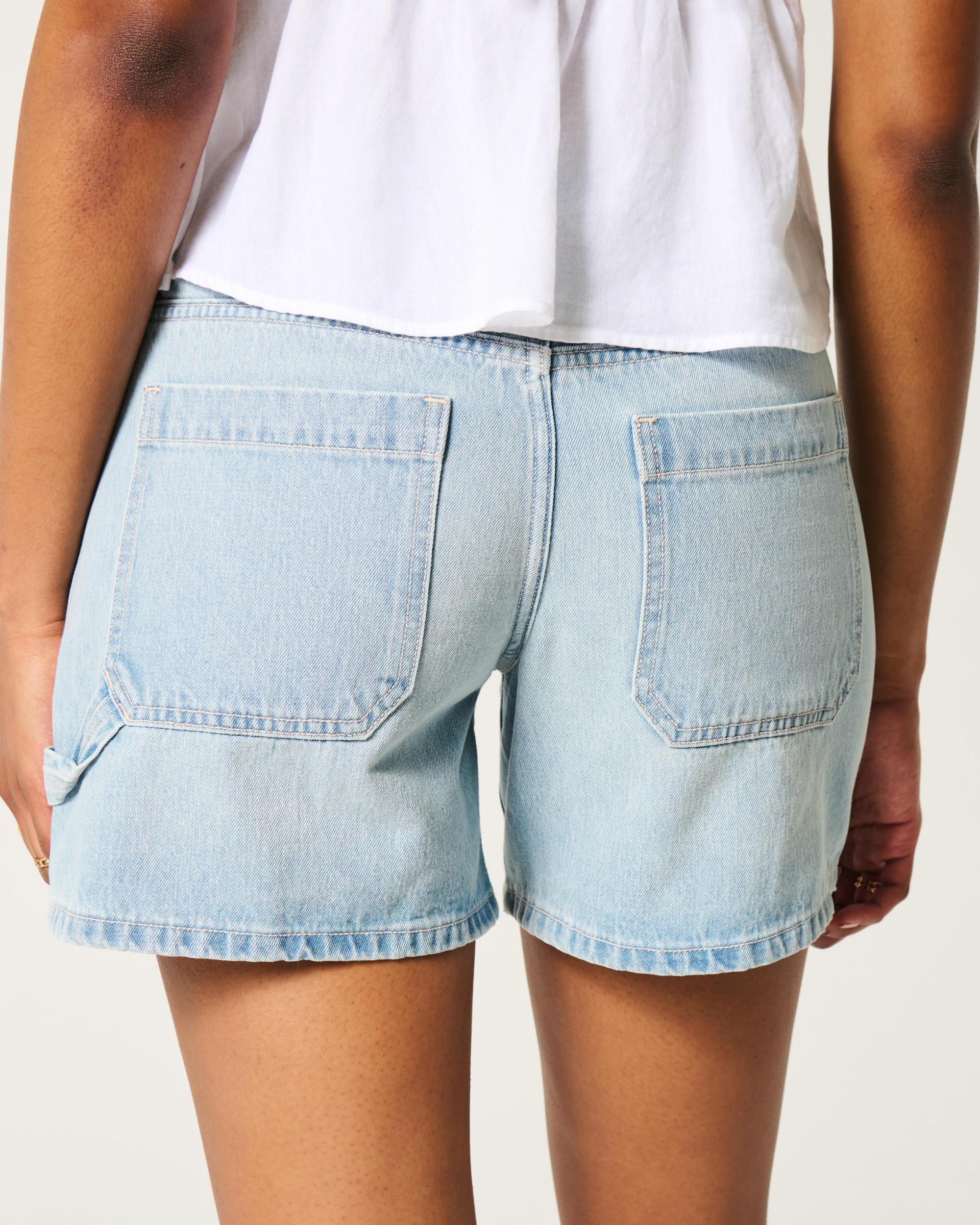 Low-Rise Dark Wash Baggy Denim Shorts 5" Product Image