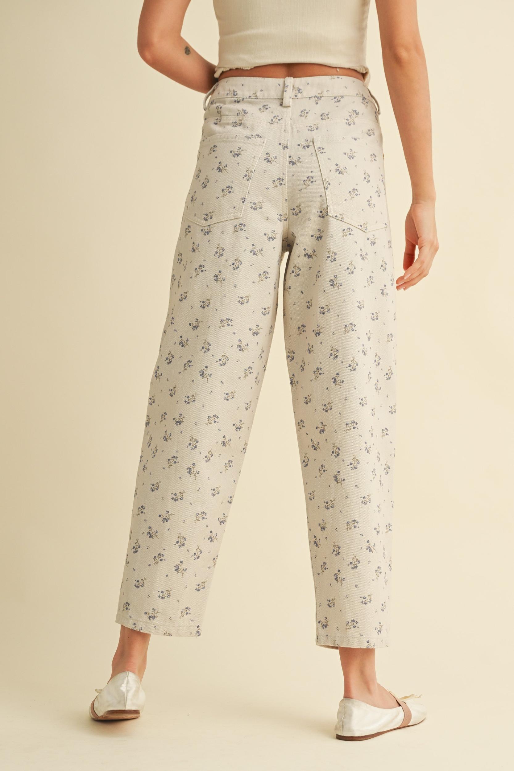 Vintage Floral Denim Pants Product Image