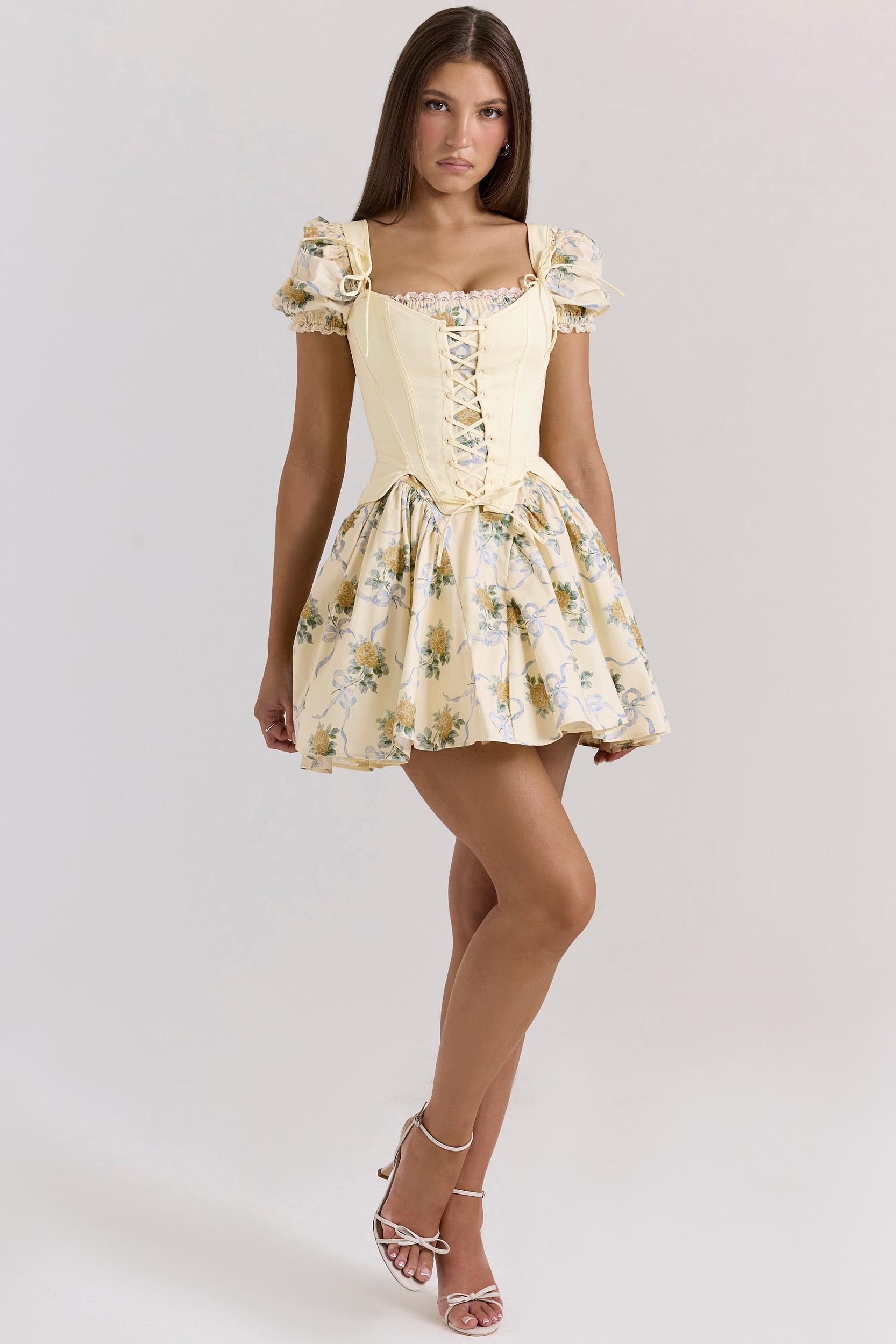 Rosie  lemon rose print cotton mini dress Product Image