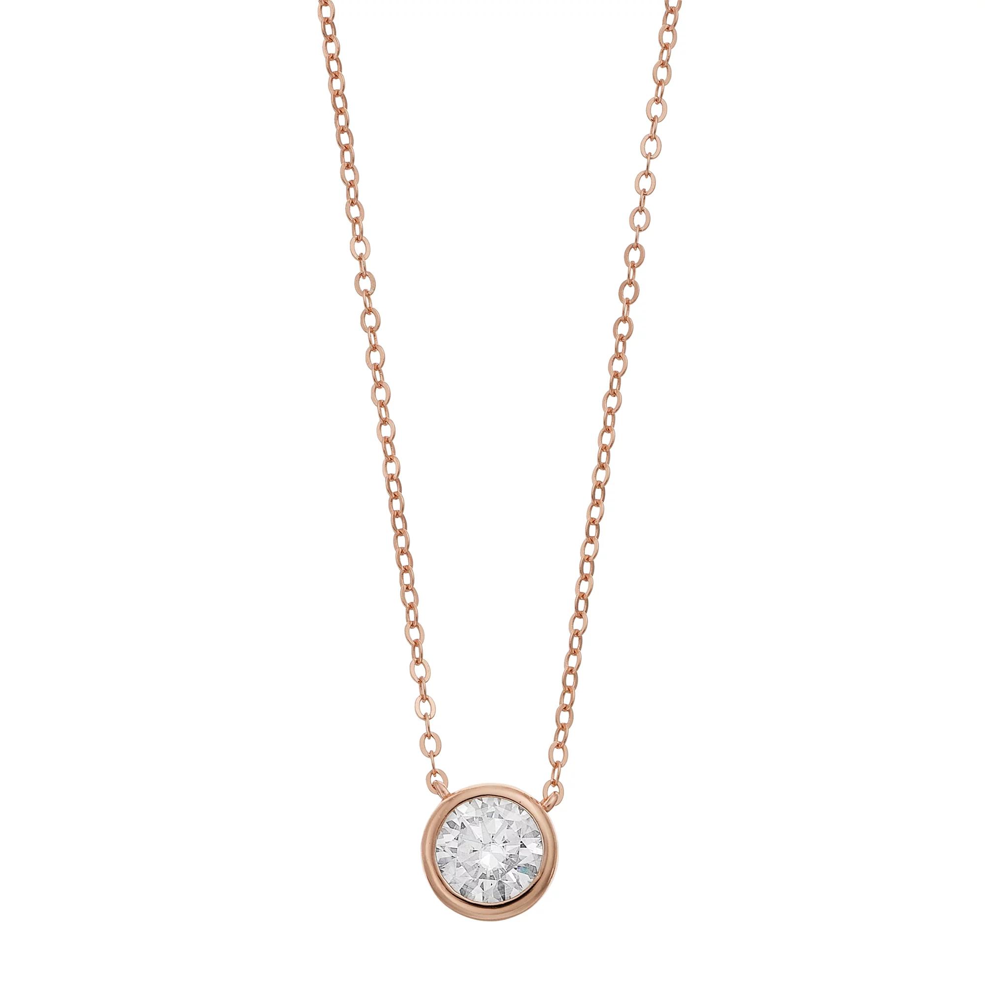 Stella Valentino 18k Gold Over Silver Lab Created Moissanite Solitaire Bezel Layering Anniversary Wedding Necklace, Womens Pink Tone Product Image