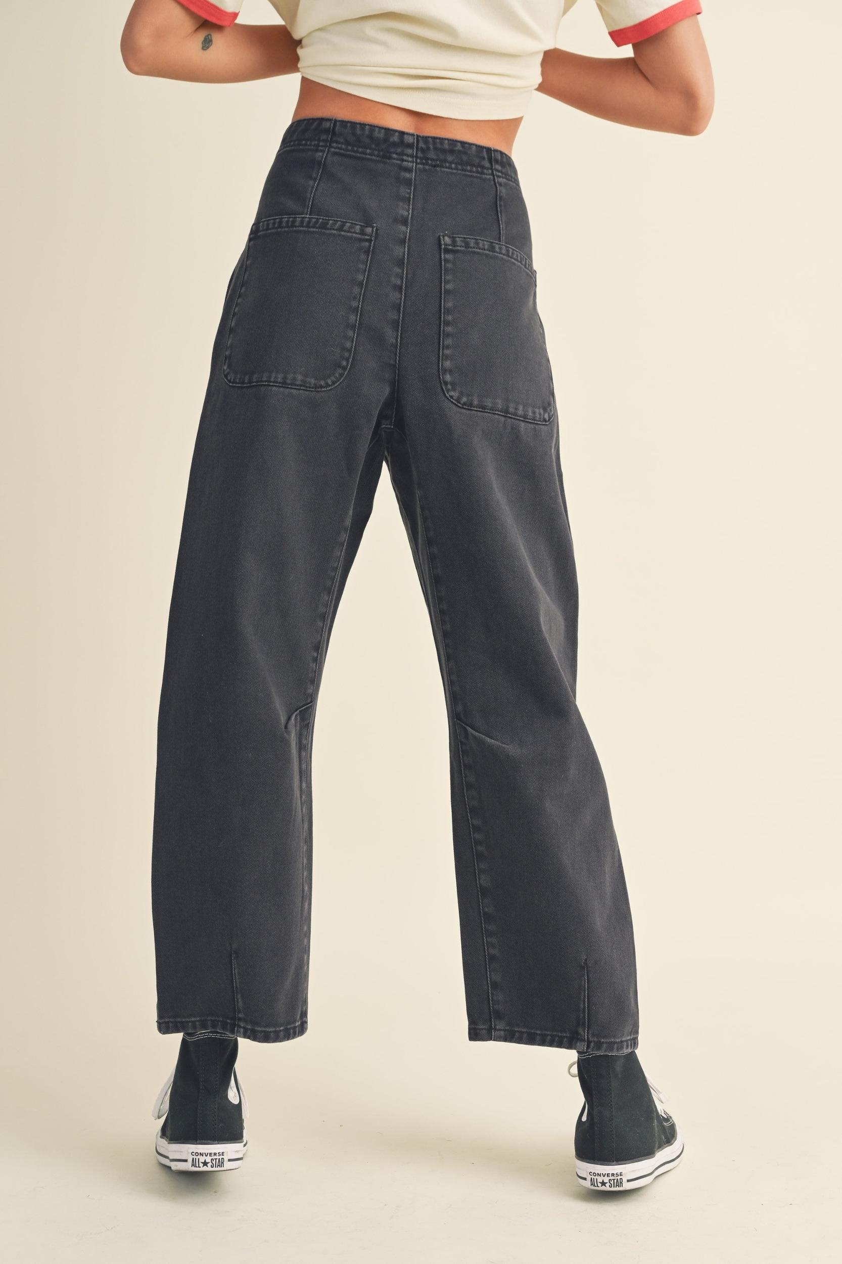 Washed Black Button Baggy Pants Product Image