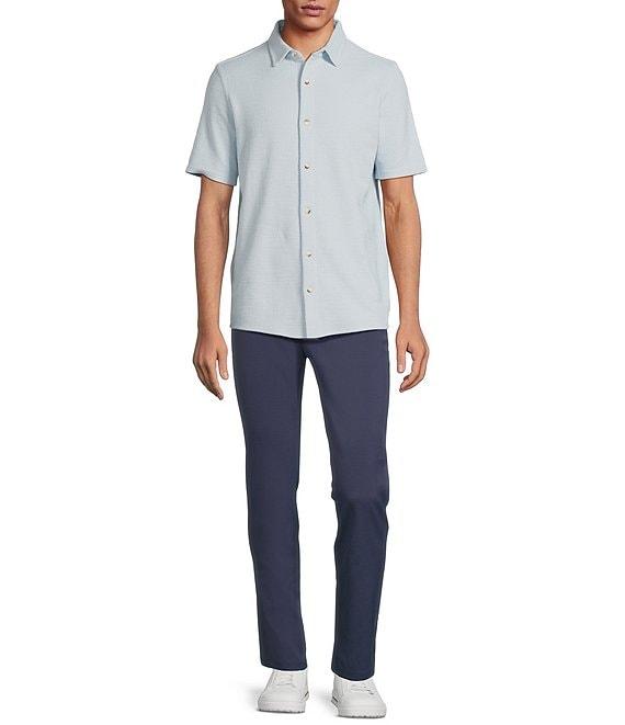 Rowm Short Sleeve Textured Solid Coatfront Shirt Product Image