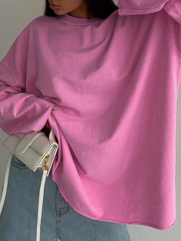 Solid Crew Neck Loose Sweatshirt Product Image