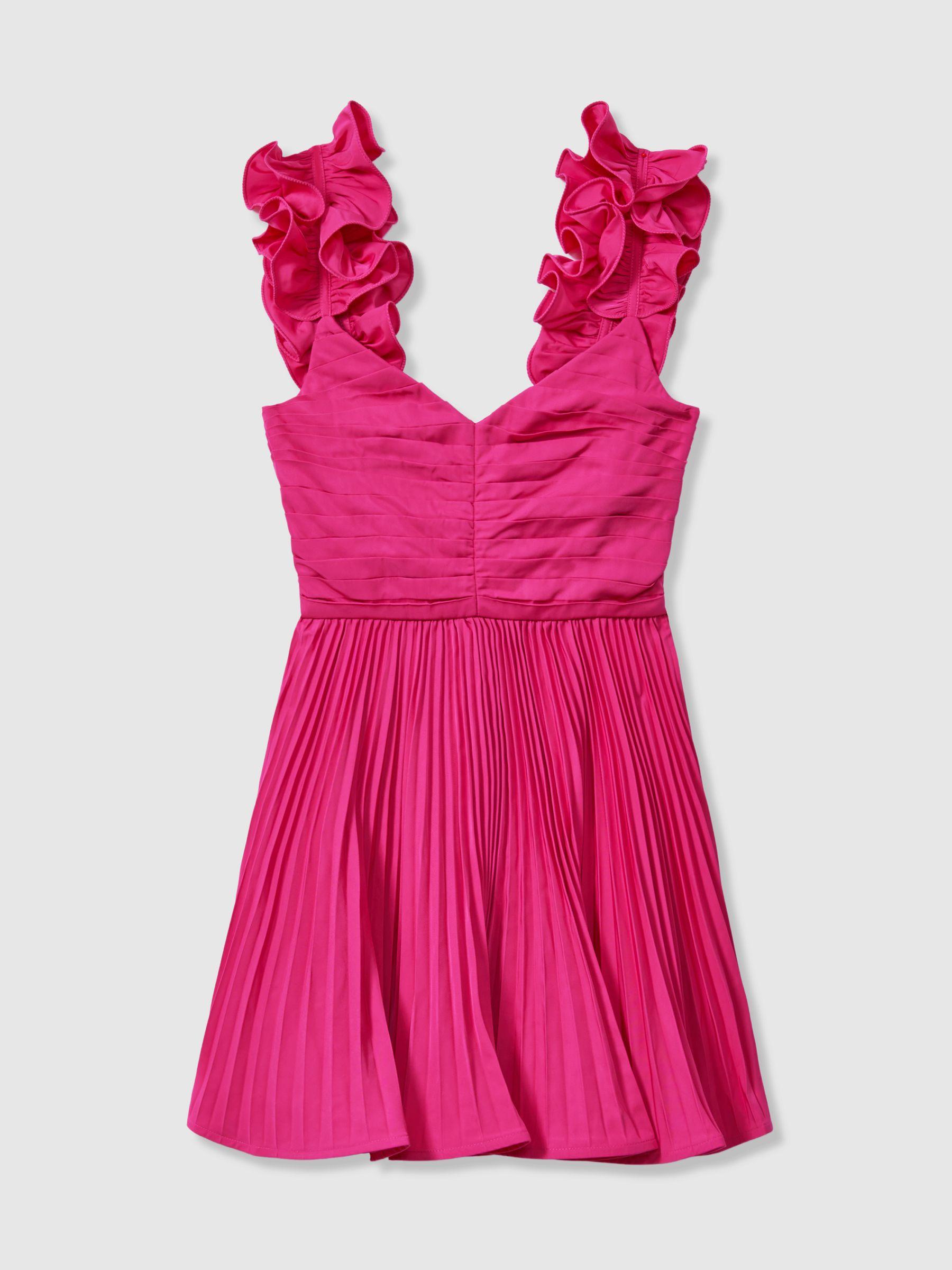 Amur Ruffle Strap Pleated Mini Dress in Pink Cabaret Product Image