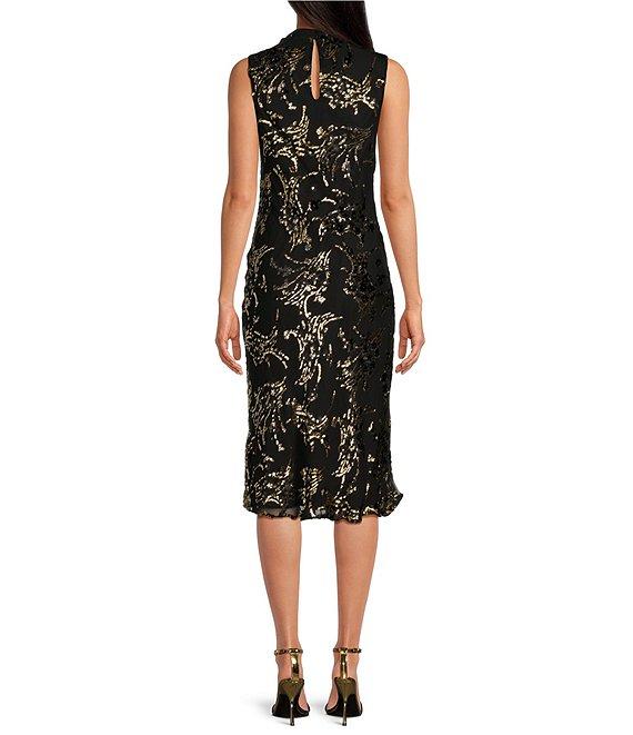 Trina Turk Twinkling Tinsel Burnout Cowl Neck Sleeveless Dress Product Image