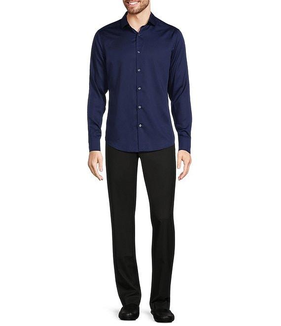 Murano Wardrobe Essentials Slim Fit Solid Sateen Long Sleeve Woven Shirt Product Image