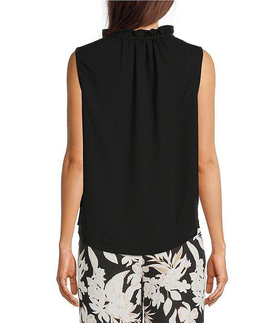 Anne Klein Solid Crepe de Chine Ruffle Tie Collar Sleeveless Tulla Blouse Product Image