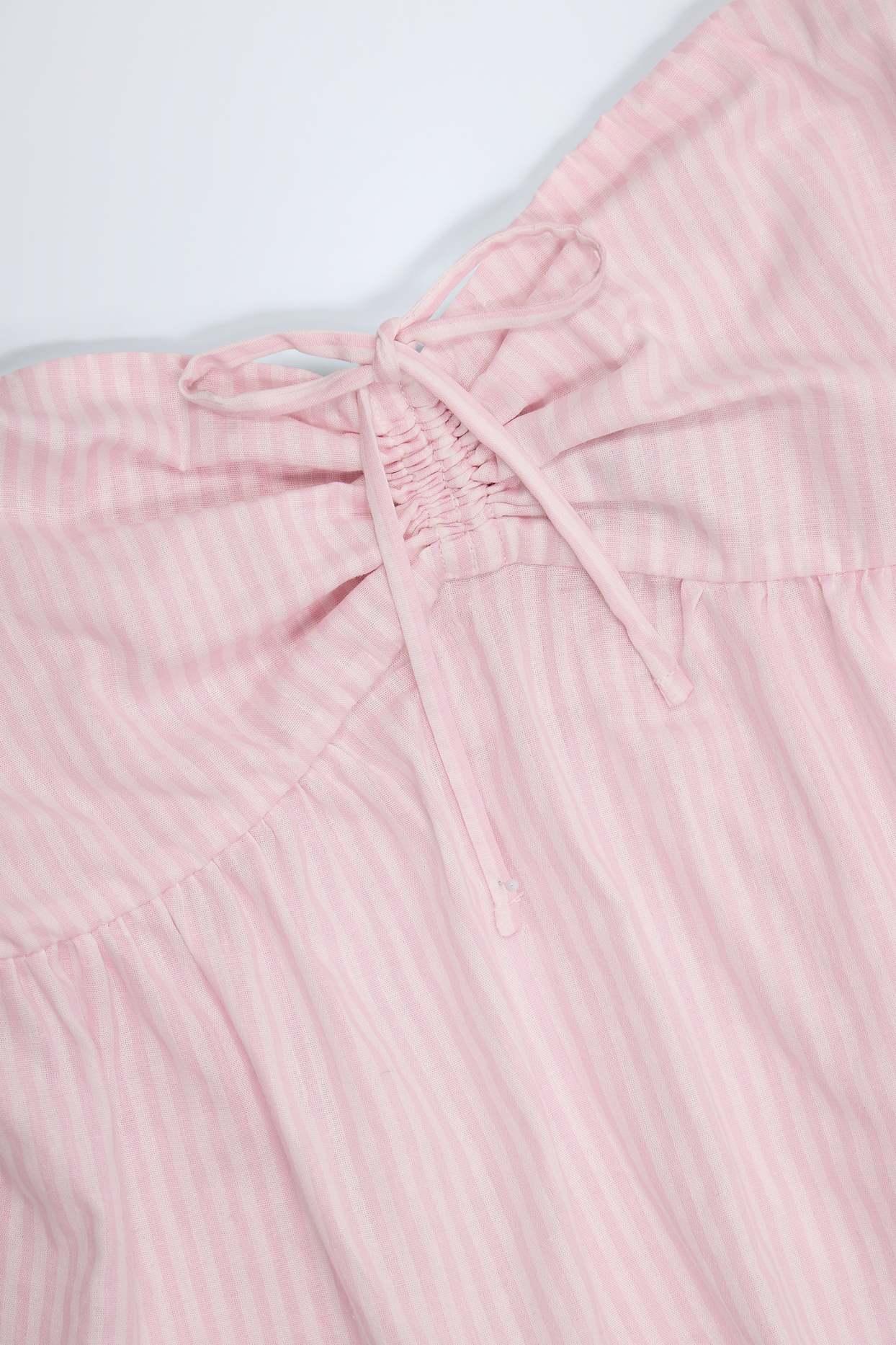 Tie-Front Strapless Cotton-Poplin Crop Top in Pink White Stripe Product Image