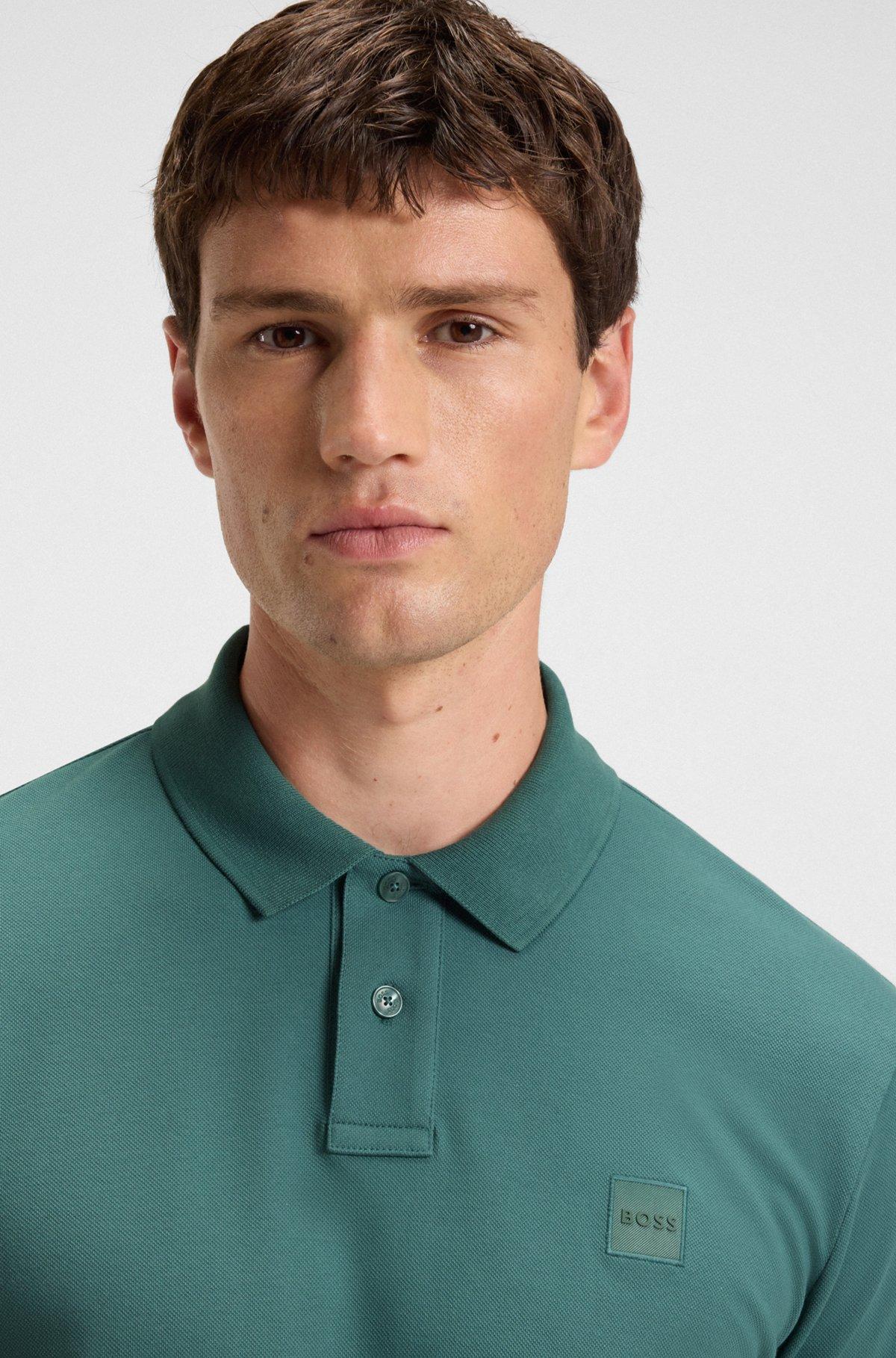 Stretch-cotton slim-fit polo shirt with logo patch Product Image