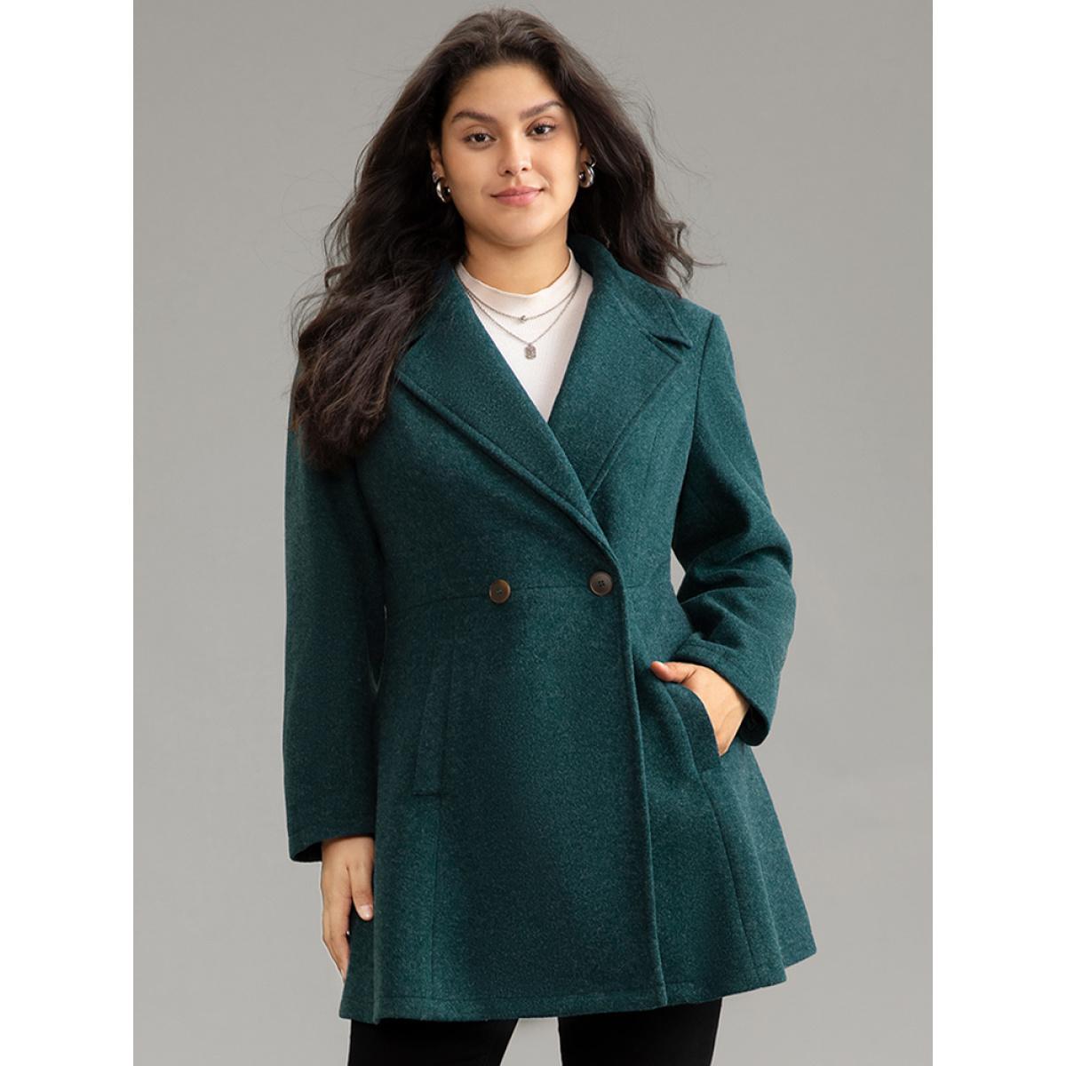 Plus Size Solid Lapel Collar Button Up Coat Women Cyan Elegant Plain Ladies Everyday Winter Coats BloomChic 14-16/1X Product Image