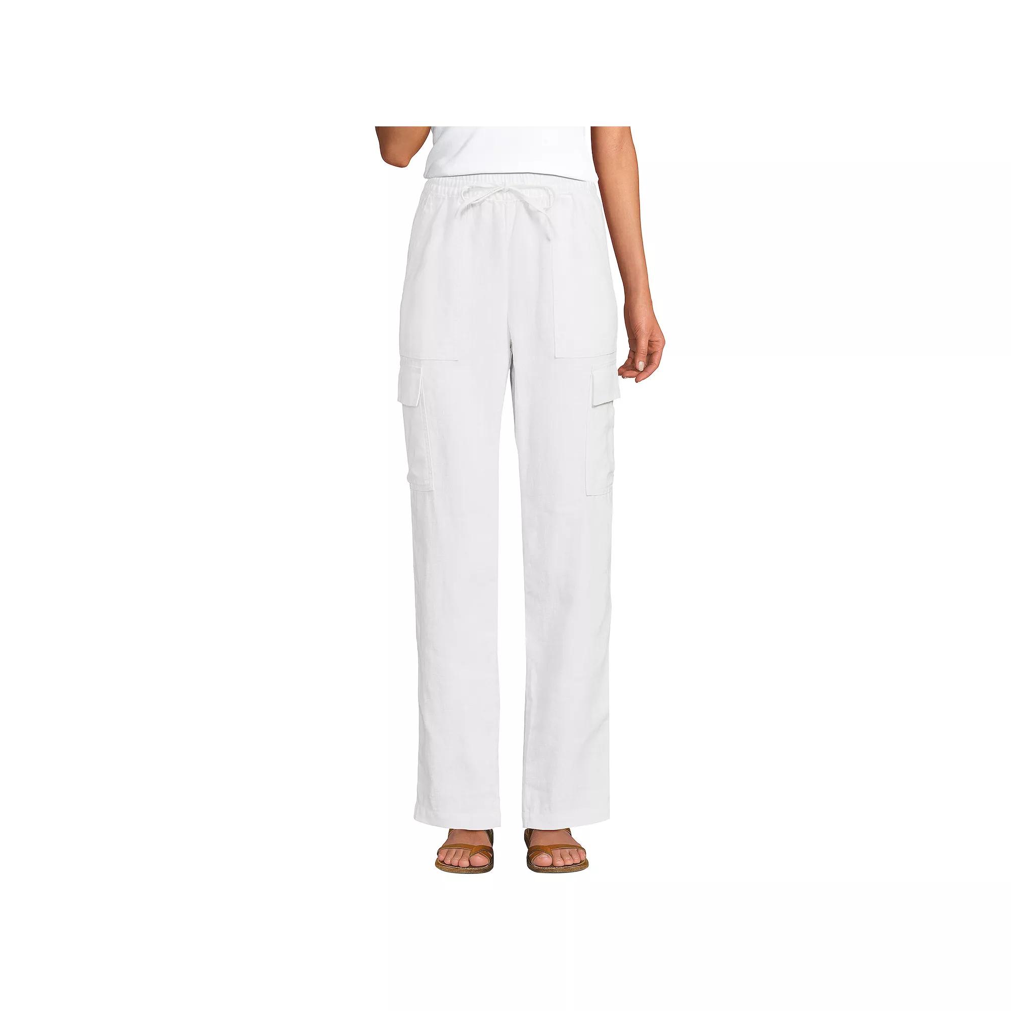 Women's Lands' End High-Rise Pull-On Linen Cargo Pants,  Product Image
