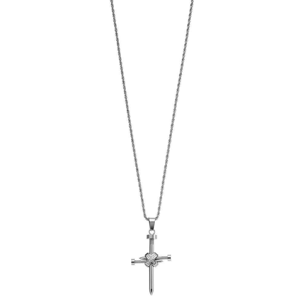 Diamond Brilliance Men's Silver Tone Stainless Steel 1/10 Carat T.W. Lab-Created Diamond Nail Cross Pendant Necklace, Size: 24", White Product Image